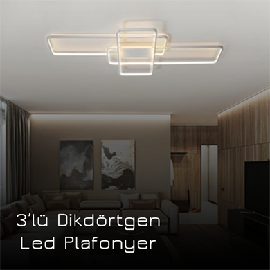 Led Plafonyer 3lü Dikdörtgen Modern Tasarım Monolux ML 30039