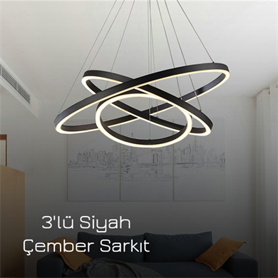 Led Sarkıt Avize 3lü Siyah Çember Monolux ML 30043
