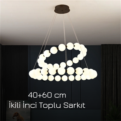 Monolux 2li (40-60 cm) İnci Top Sarkıt Avize ML 83510