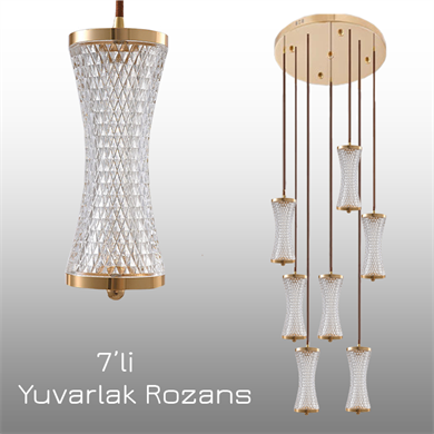 Monolux Crystalight 7li Yuvarlak Rozans Kristal Sarkıt Avize ML 83200-Y7