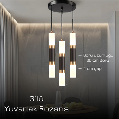 Monolux Pipelight 3lü Yuvarlak Rozans Boru Sarkıt ML 83110-Y3