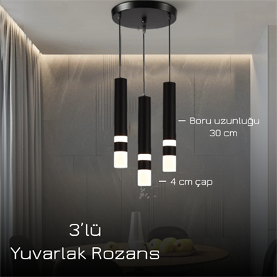 Monolux Pipelight 3lü Yuvarlak Rozans Boru Sarkıt ML83111-Y3