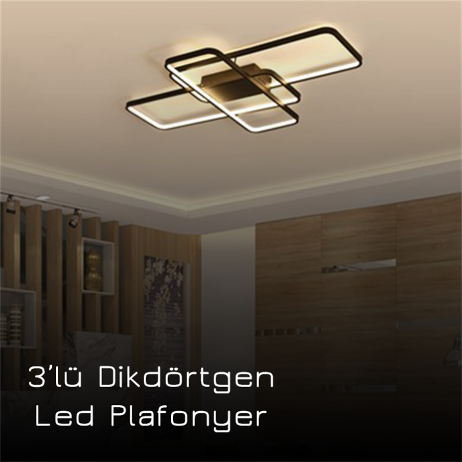 Led Plafonyer 3'lü Dikdörtgen Modern Tasarım Monolux ML 30039