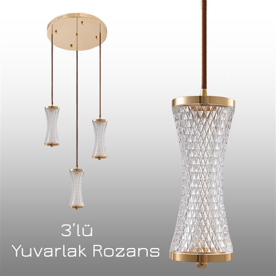 Monolux Crystalight 3'lü Yuvarlak Rozans Kristal Sarkıt Avize ML 83200-Y3