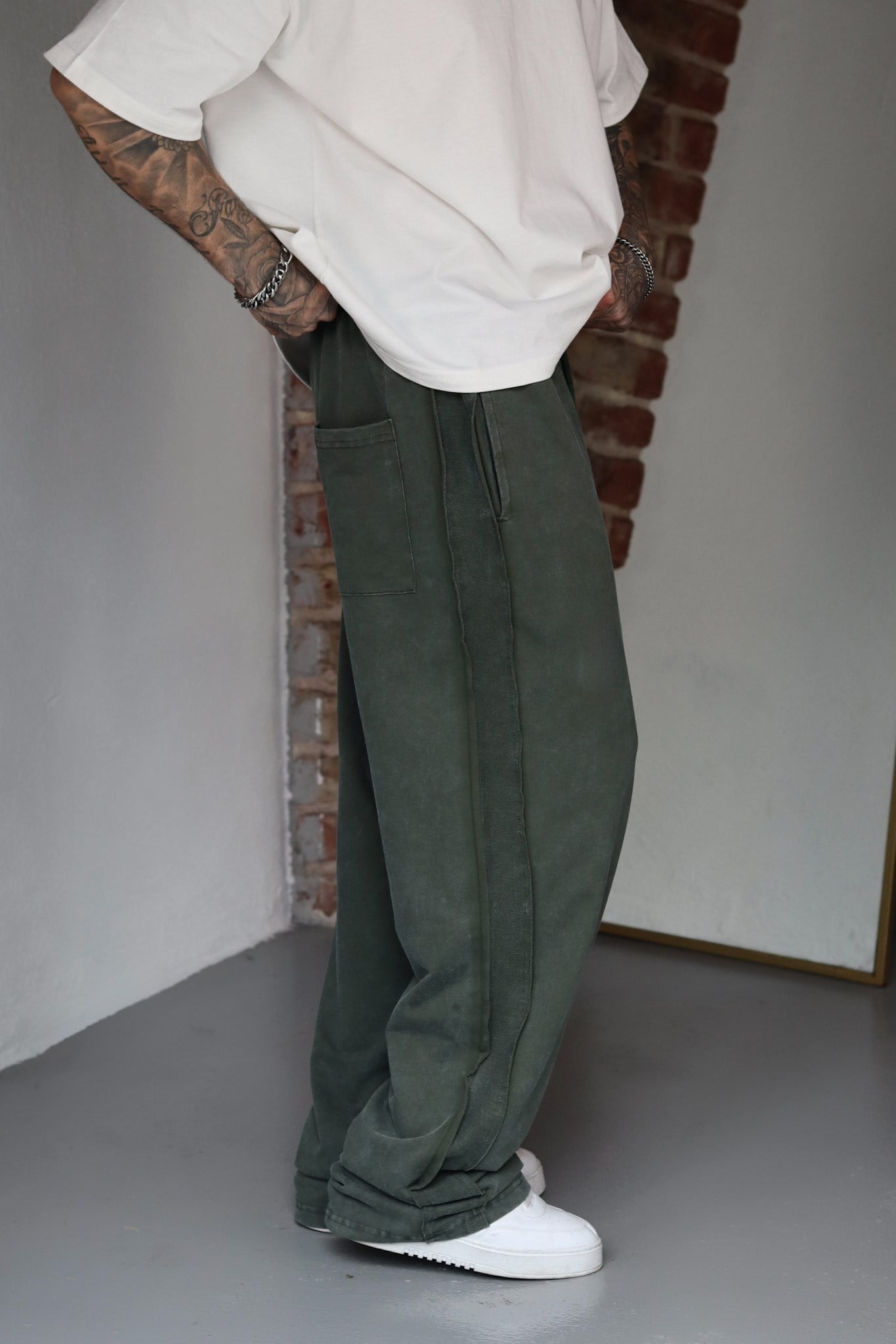 Acid Wash Haki Baggy Eşofman