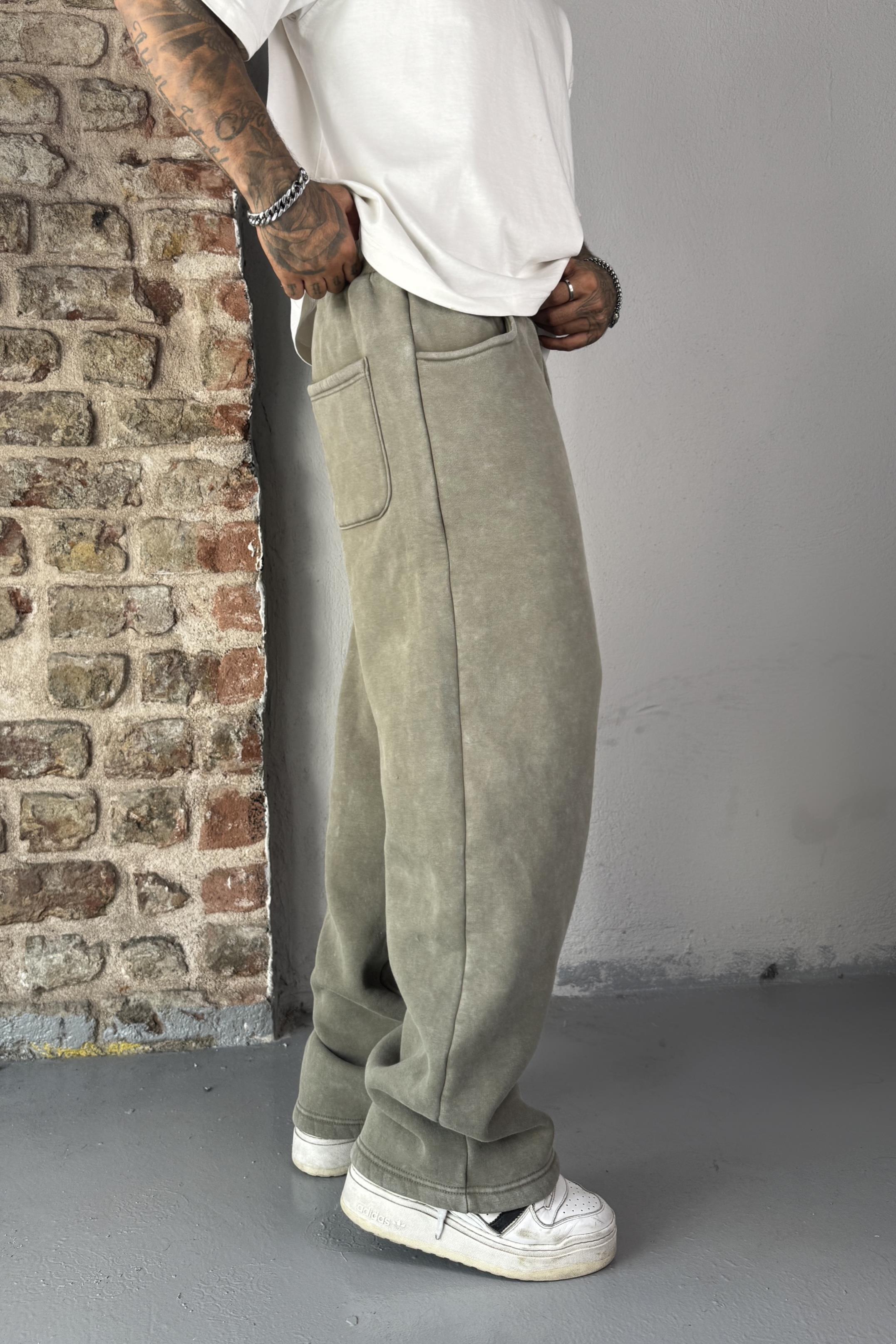 Acid Wash Haki Baggy Eşofman
