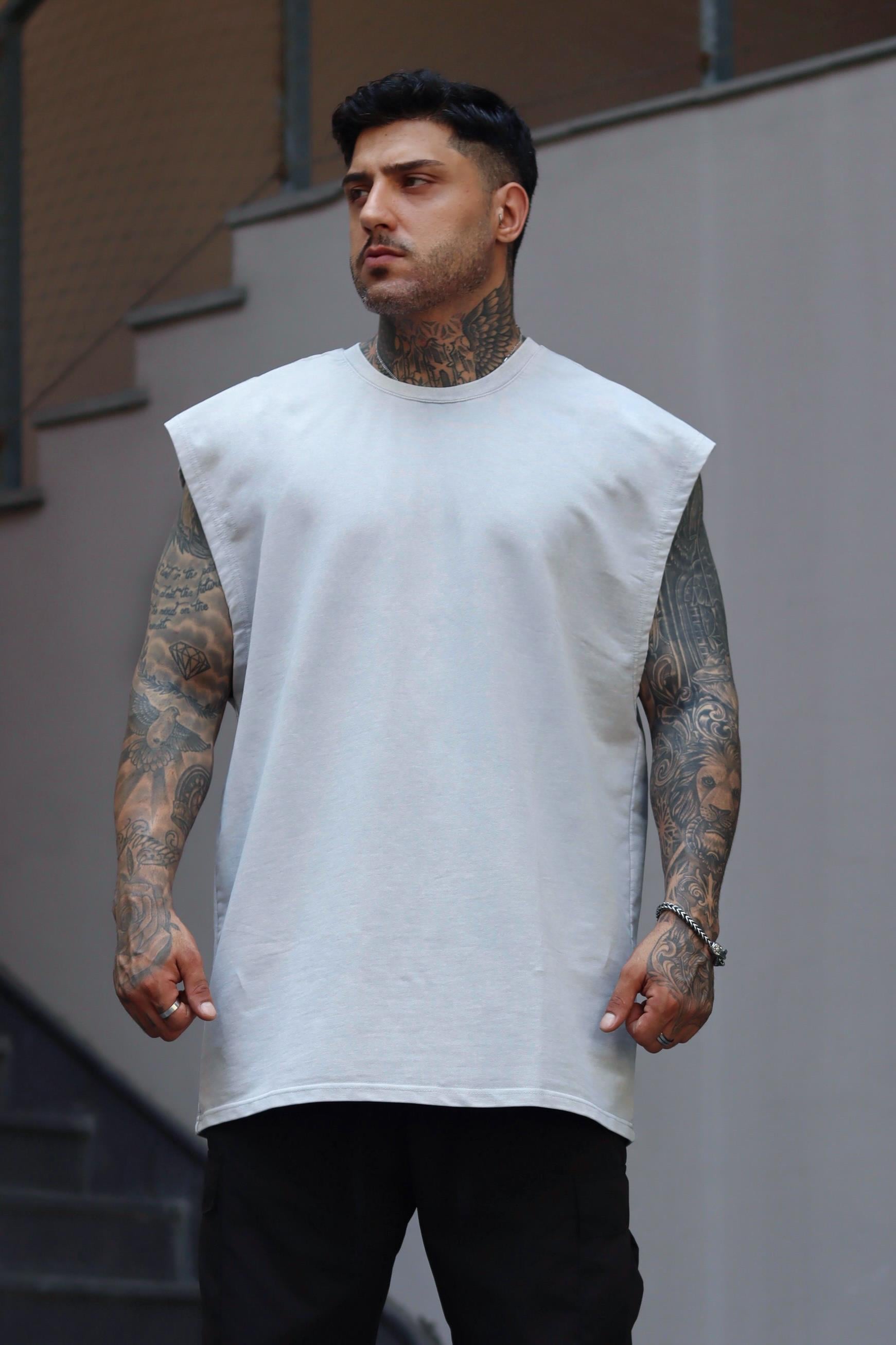 Acid wash oversize sıfır kol tshirt