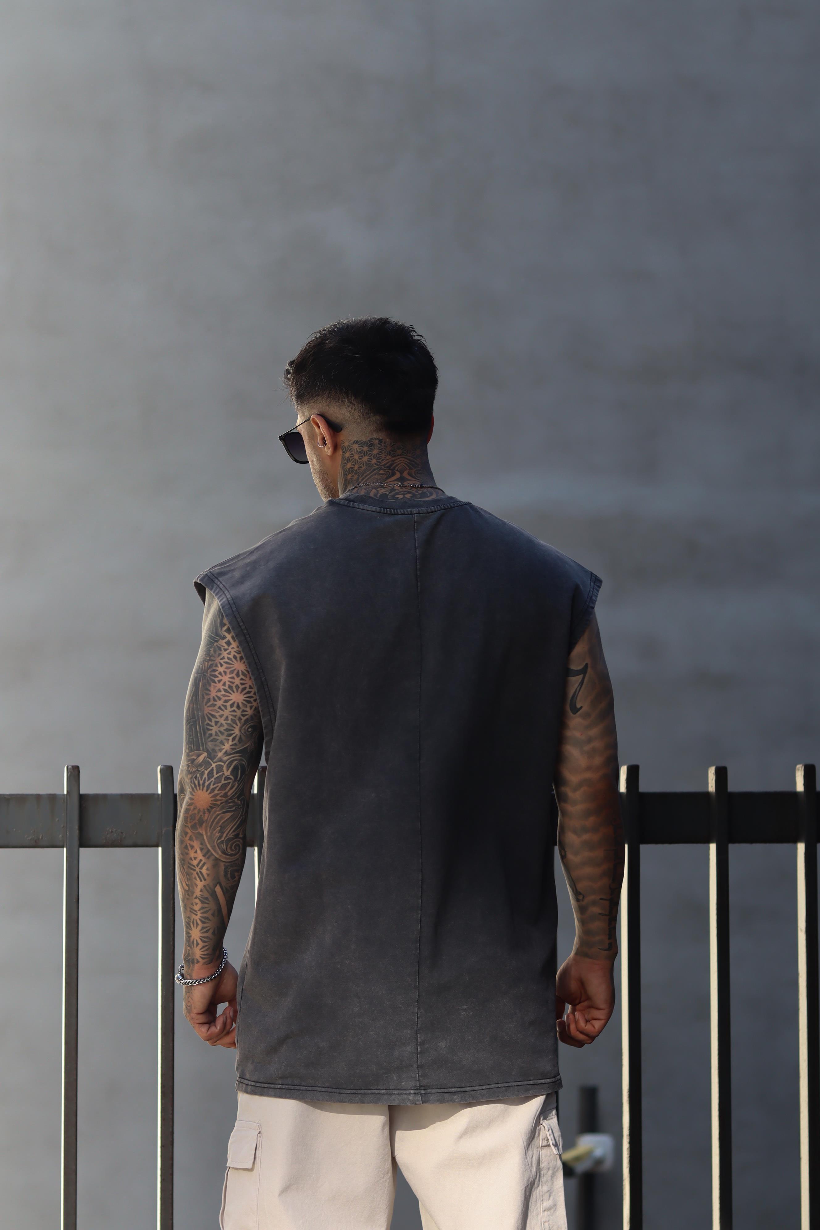 Acid wash oversize sıfır kol tshirt