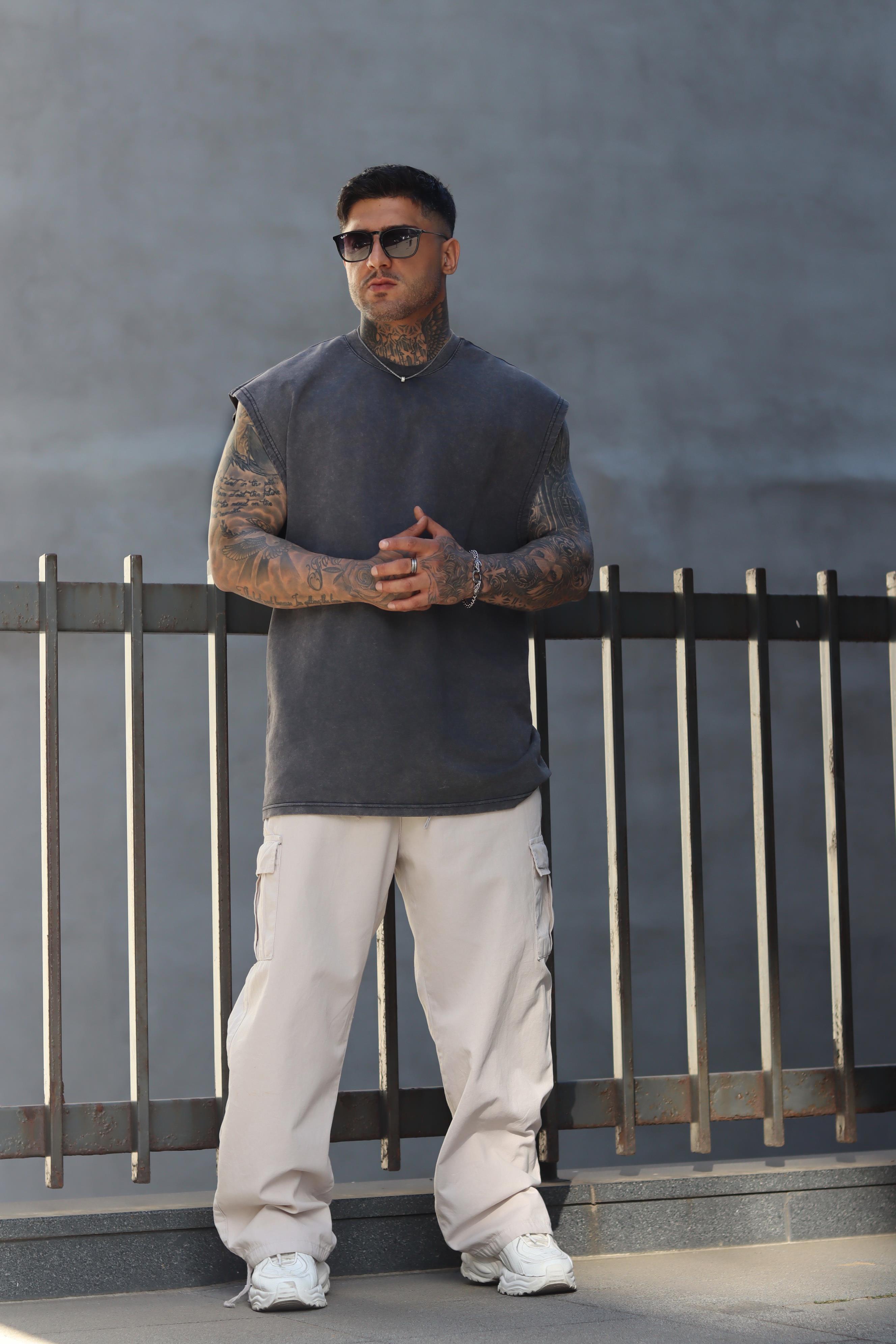 Acid wash oversize sıfır kol tshirt