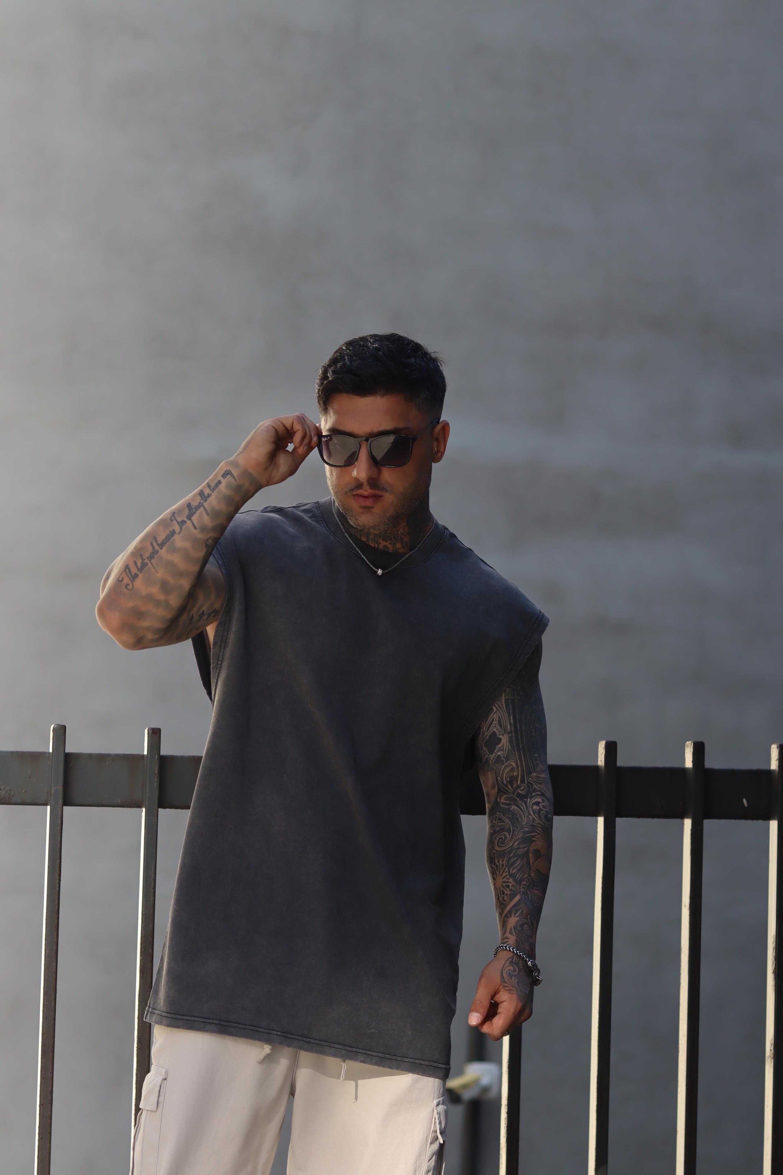 Acid wash oversize sıfır kol tshirt