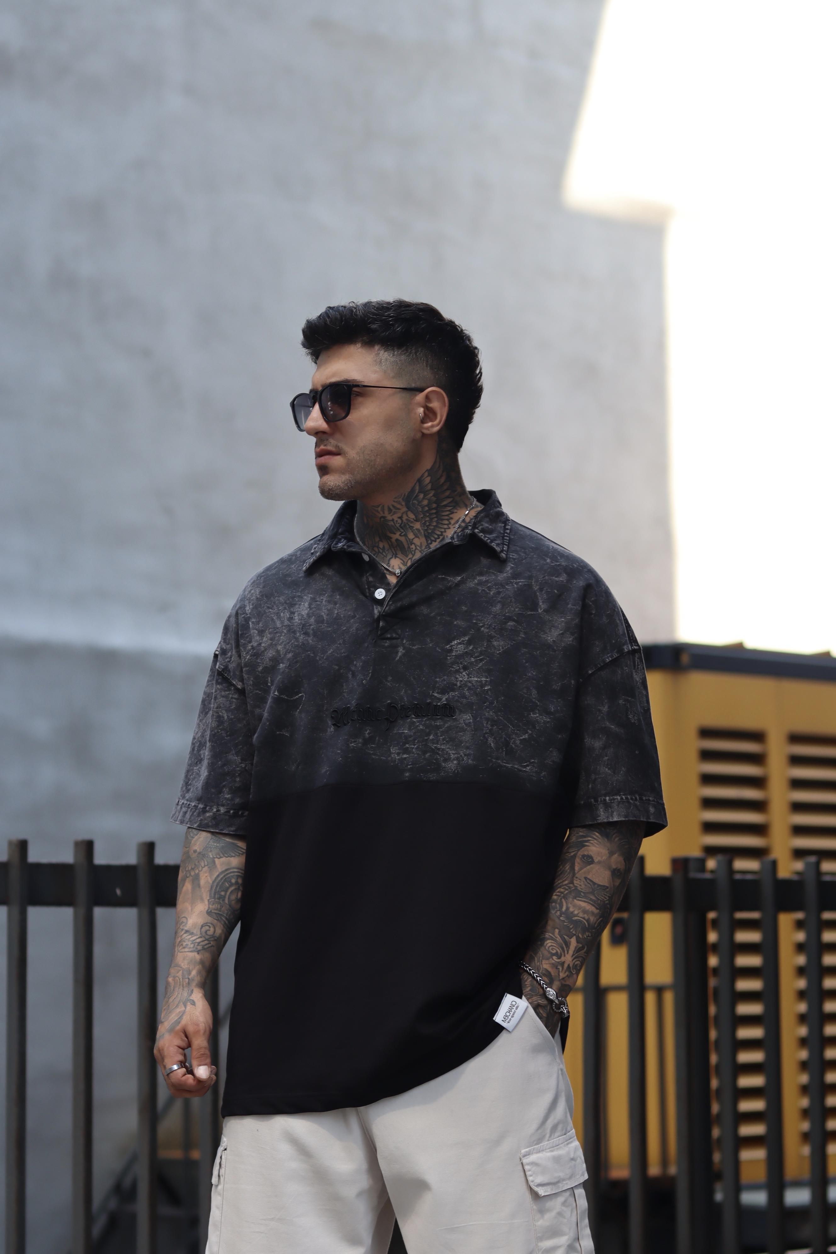 Acid wash polo yaka tshirt