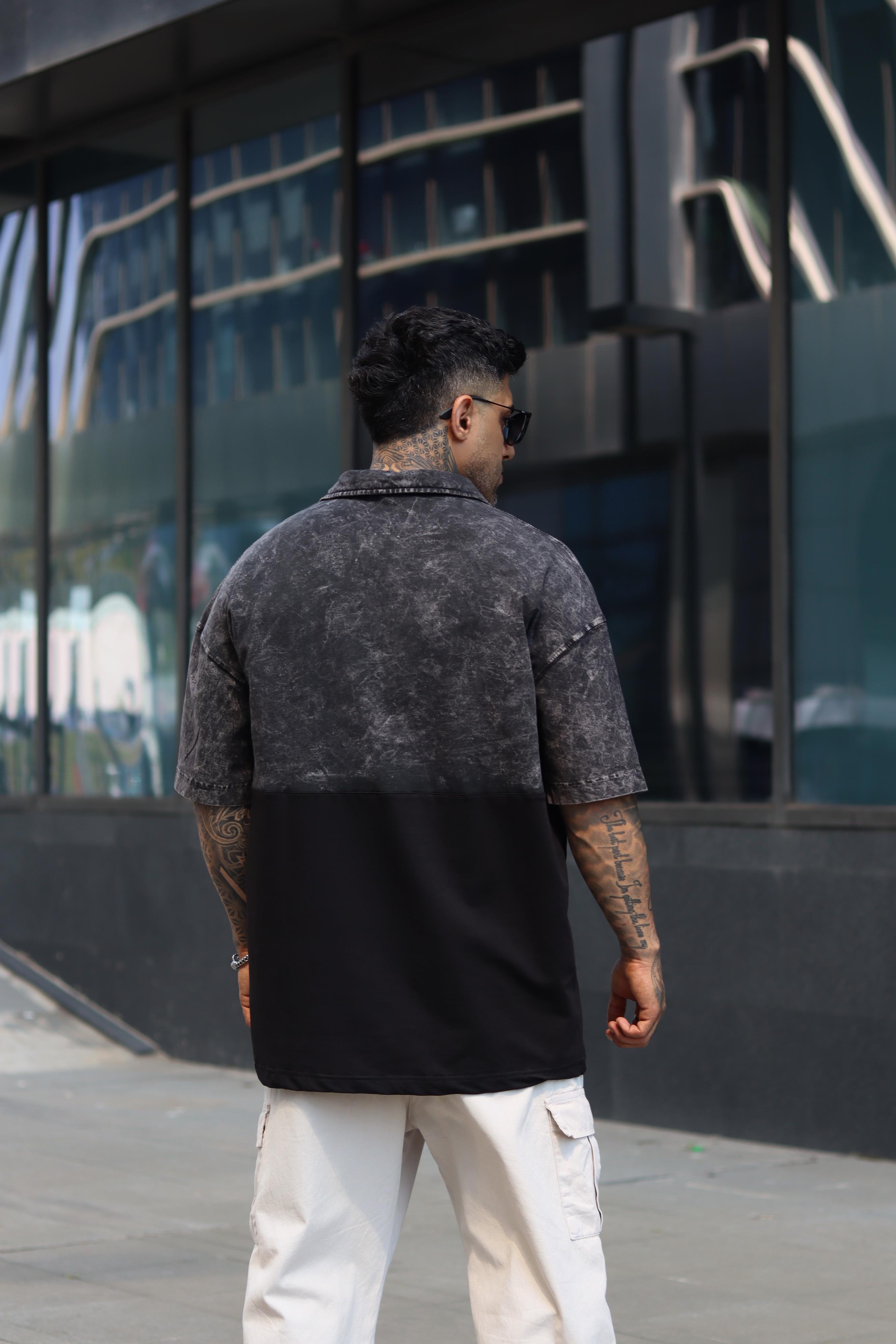 Acid wash polo yaka tshirt