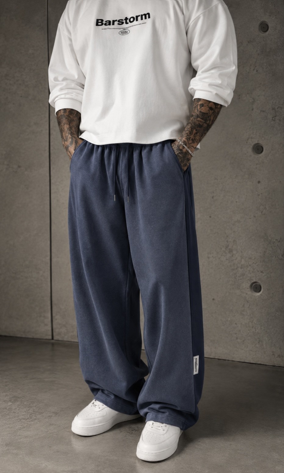 Acid Washed Blue Baggy Eşofman