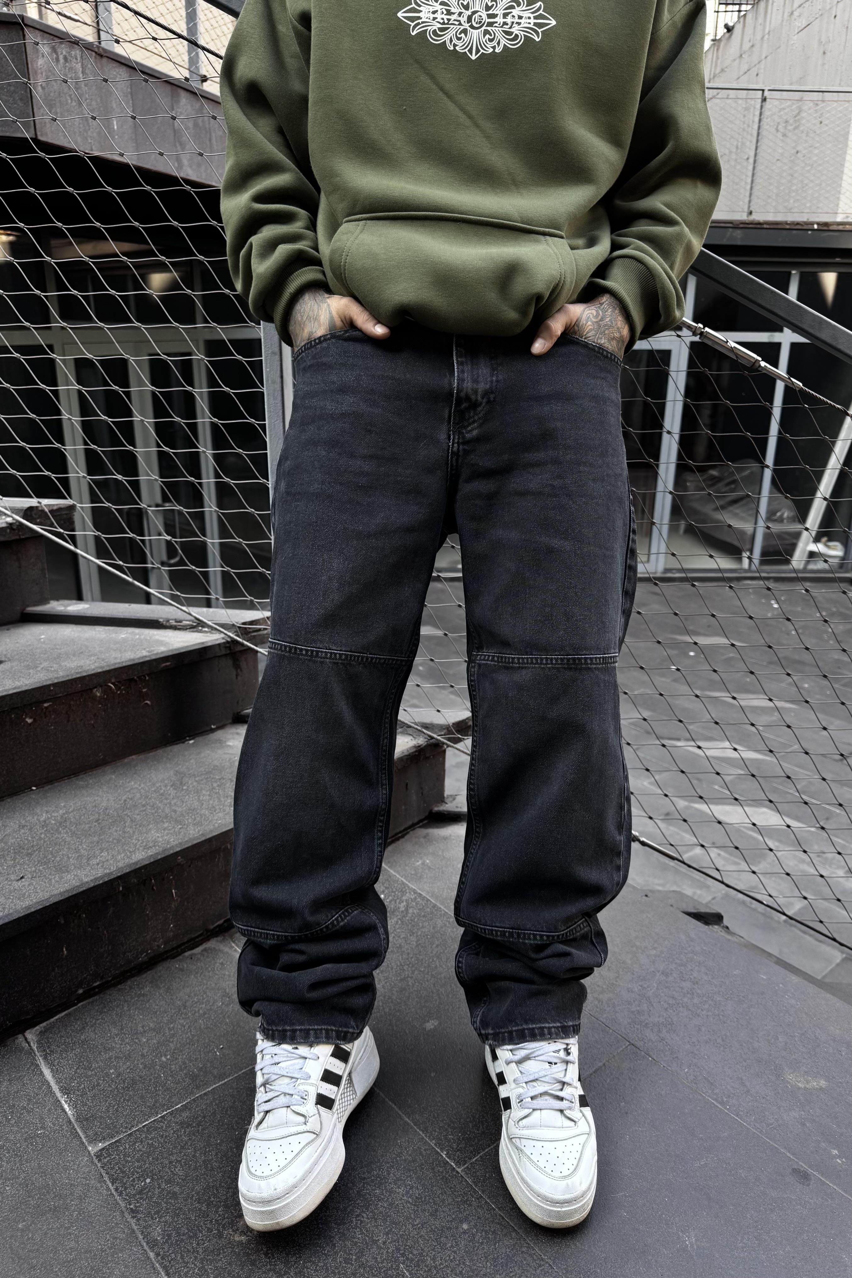Acid yıkamalı baggy siyah pantolon