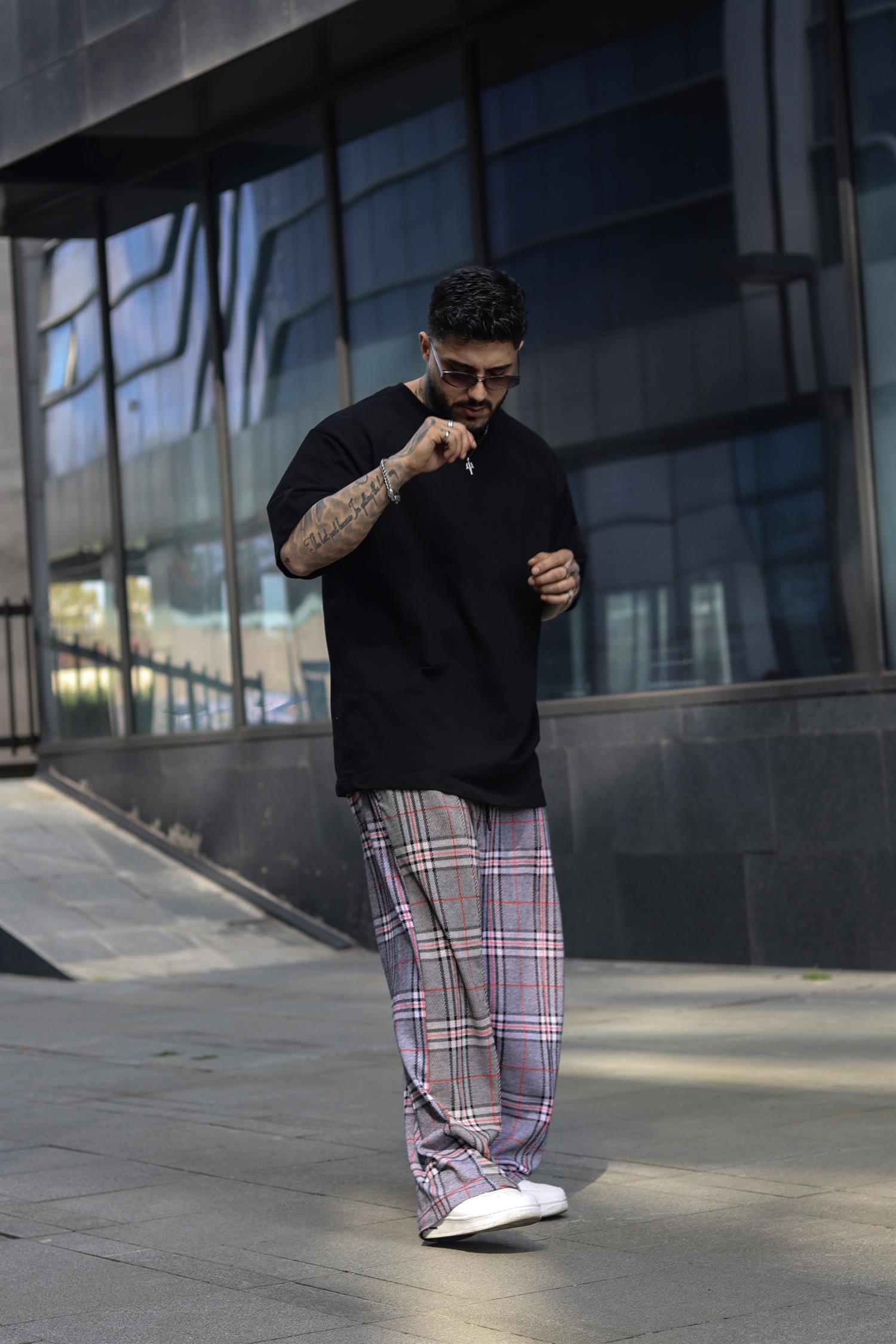 Baggy ekose sweatpants