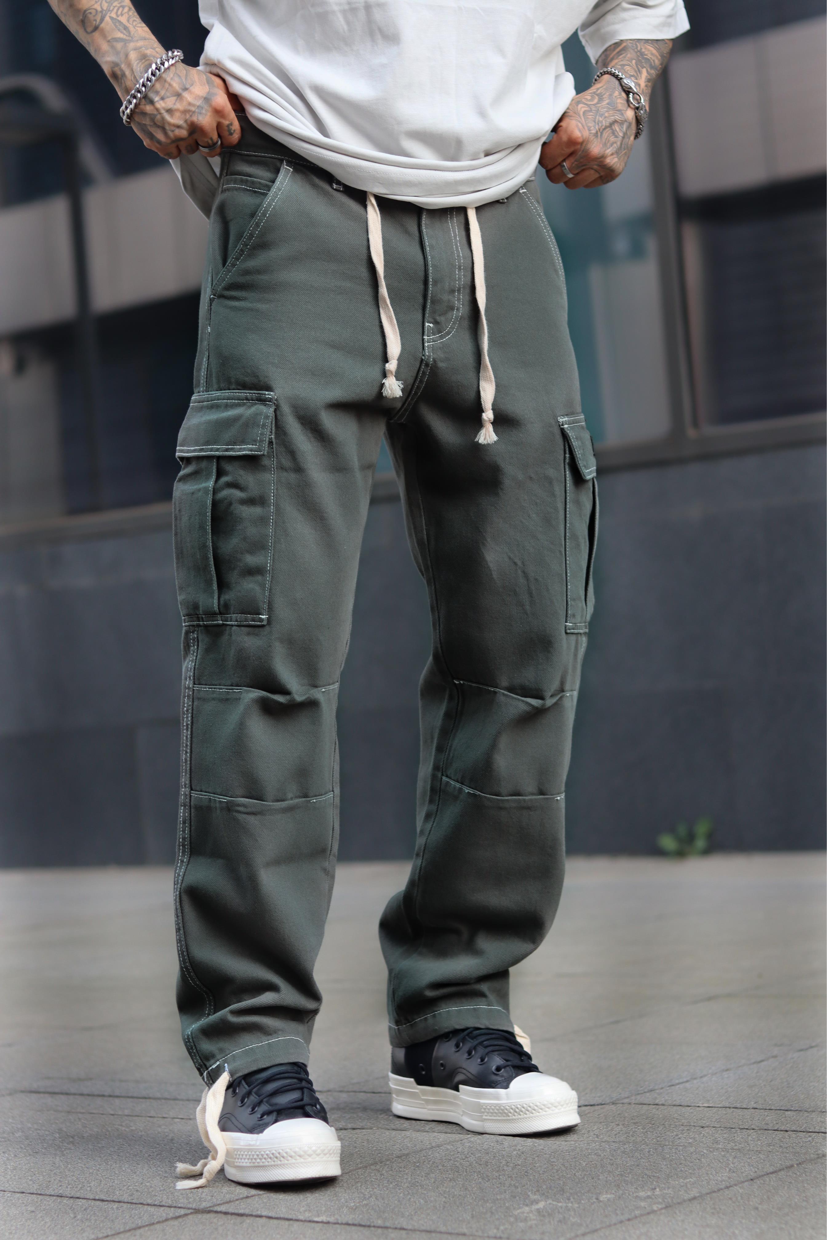 Baggy kargo haki panrolon