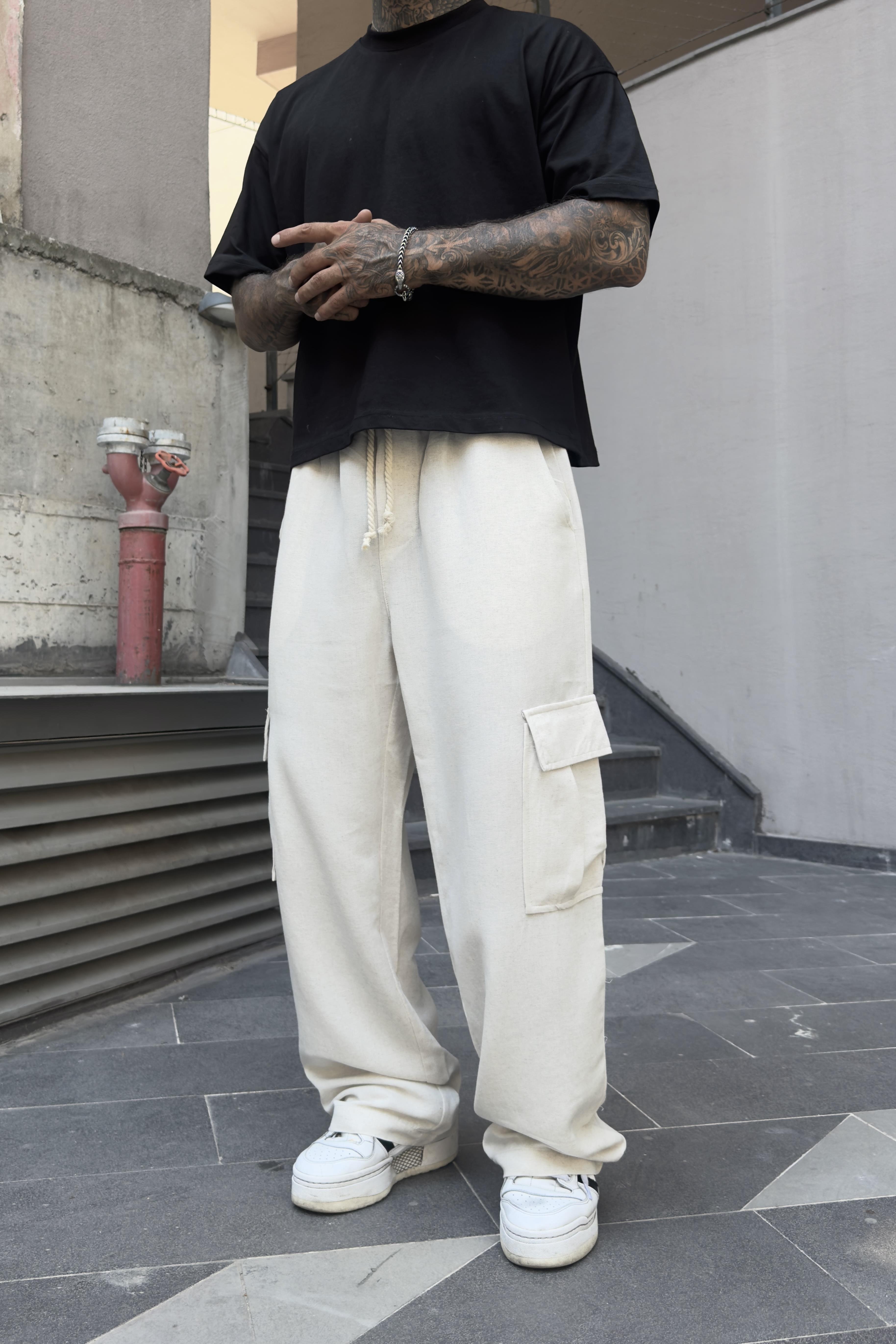 Baggy Keten Cargo Pantolon