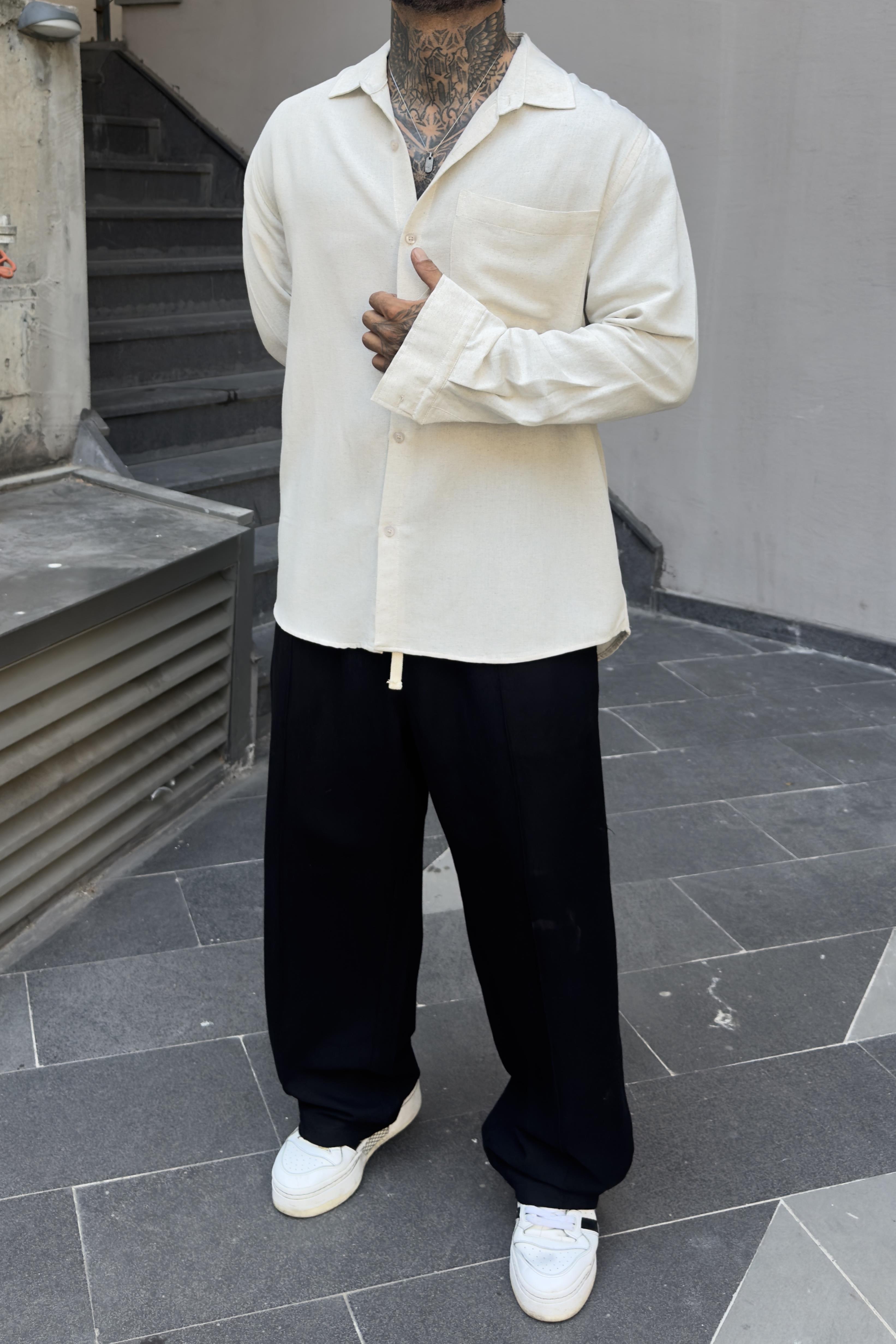 Basic Cepli Oversize Keten Gömlek