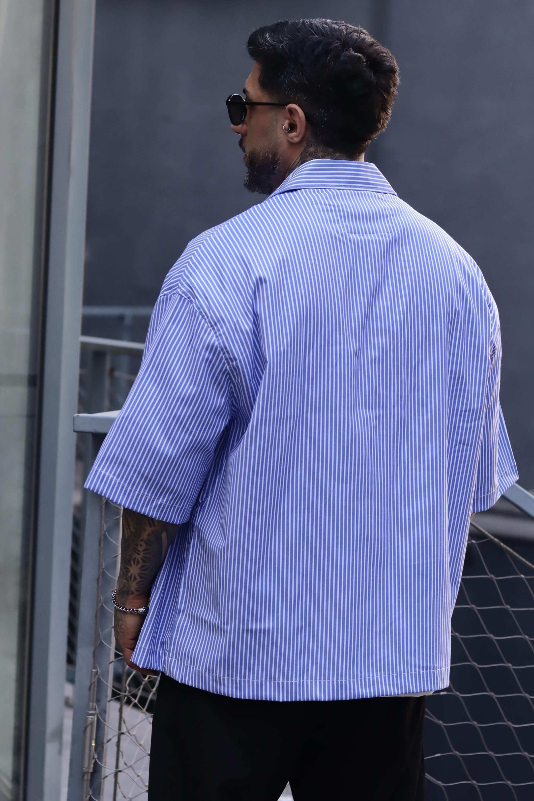 Basic mavi çizgili oversize gömlek