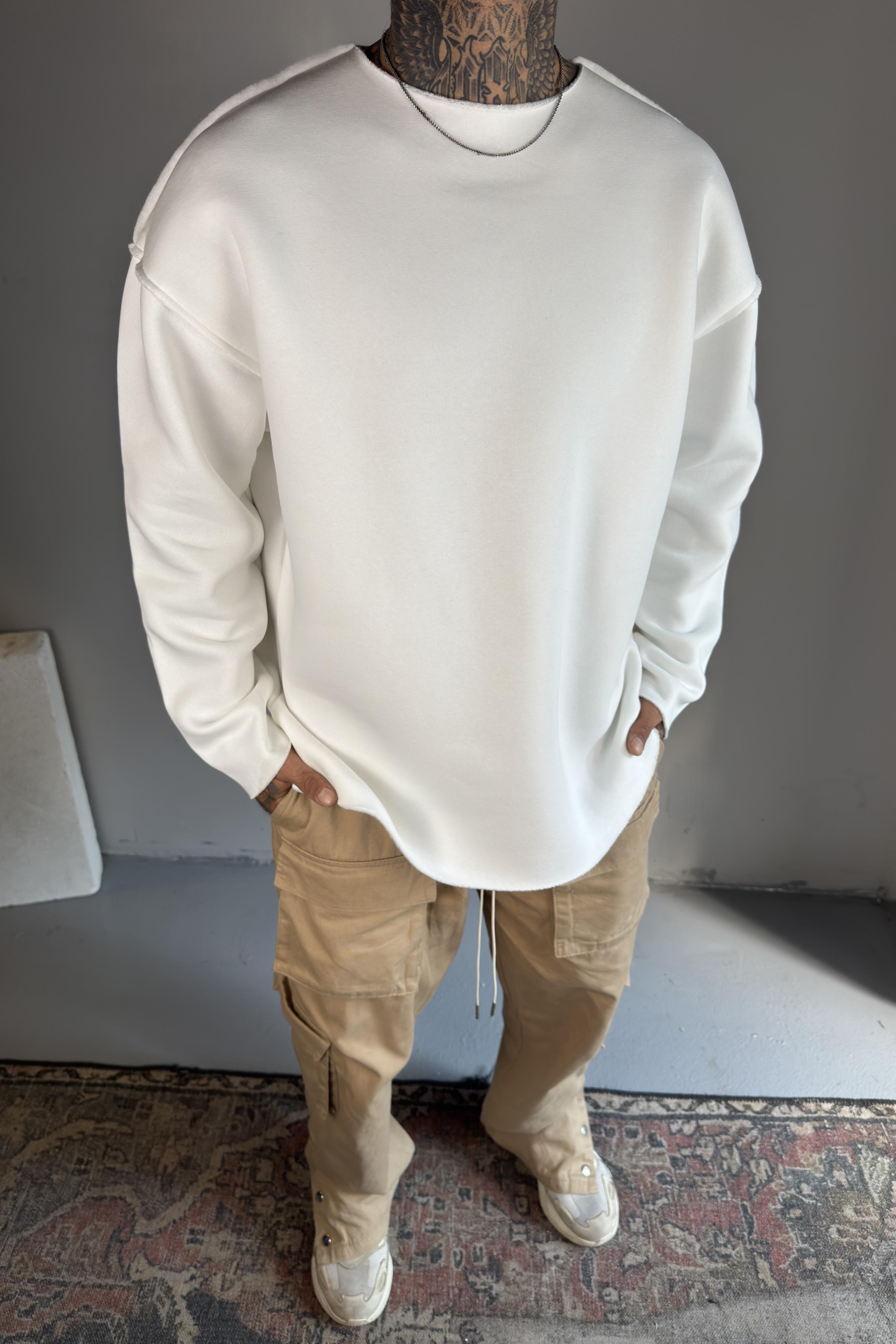 Basic Oversize Beyaz 3 İplik Sweatshirt