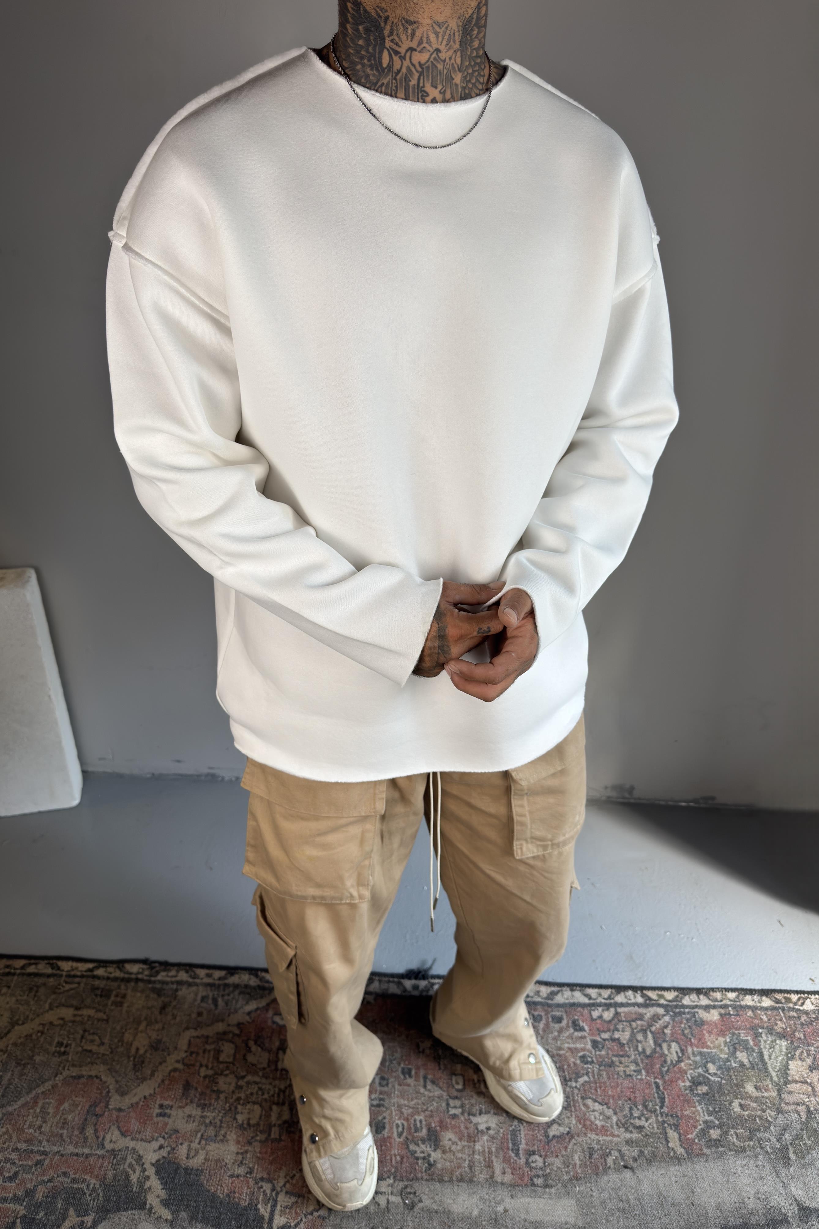 Basic Oversize Beyaz 3 İplik Sweatshirt