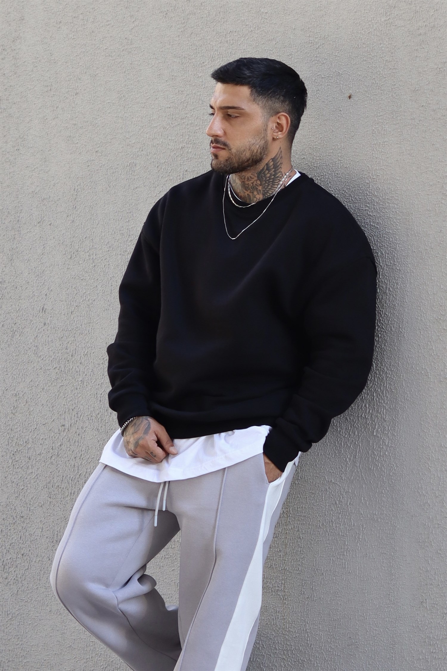 Basic oversize siyah sweatshirt