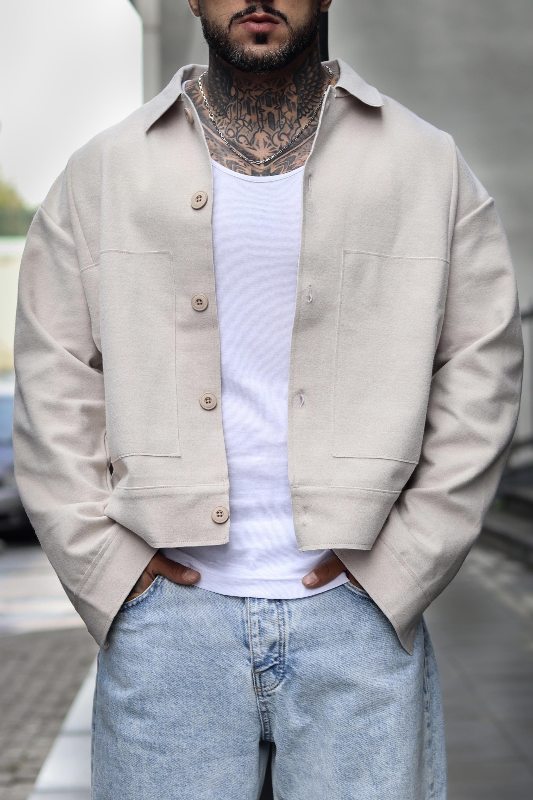 Beige oversize crop ceket