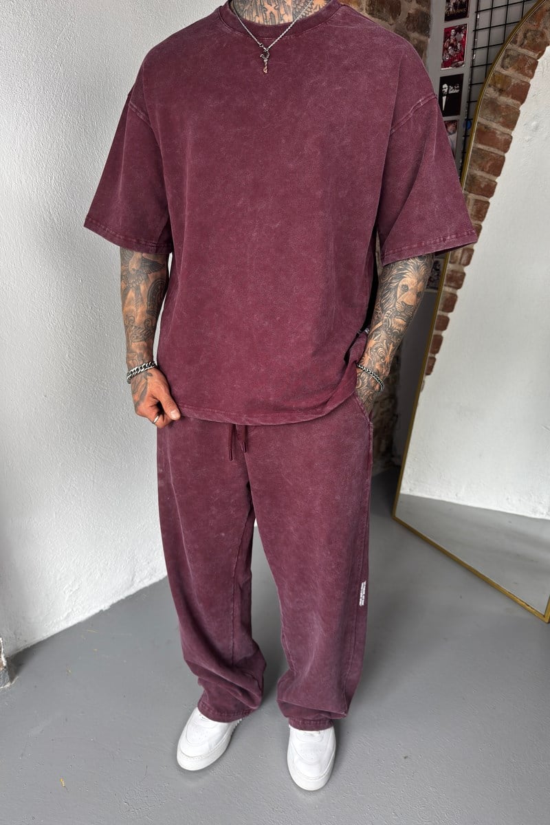 Bordo Acid Washed Oversize Takım
