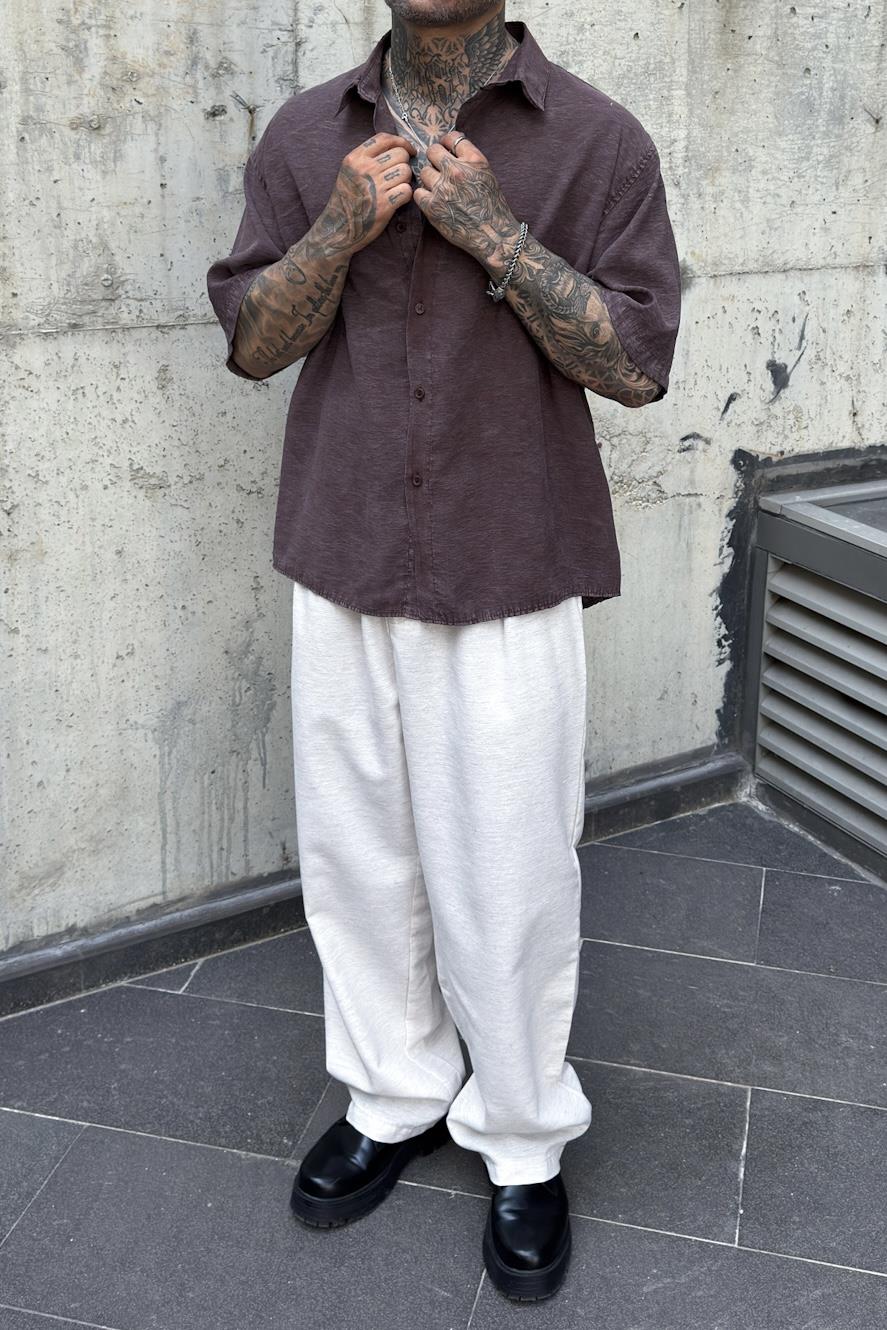 Bordo Oversize Kısa Kollu Gömlek