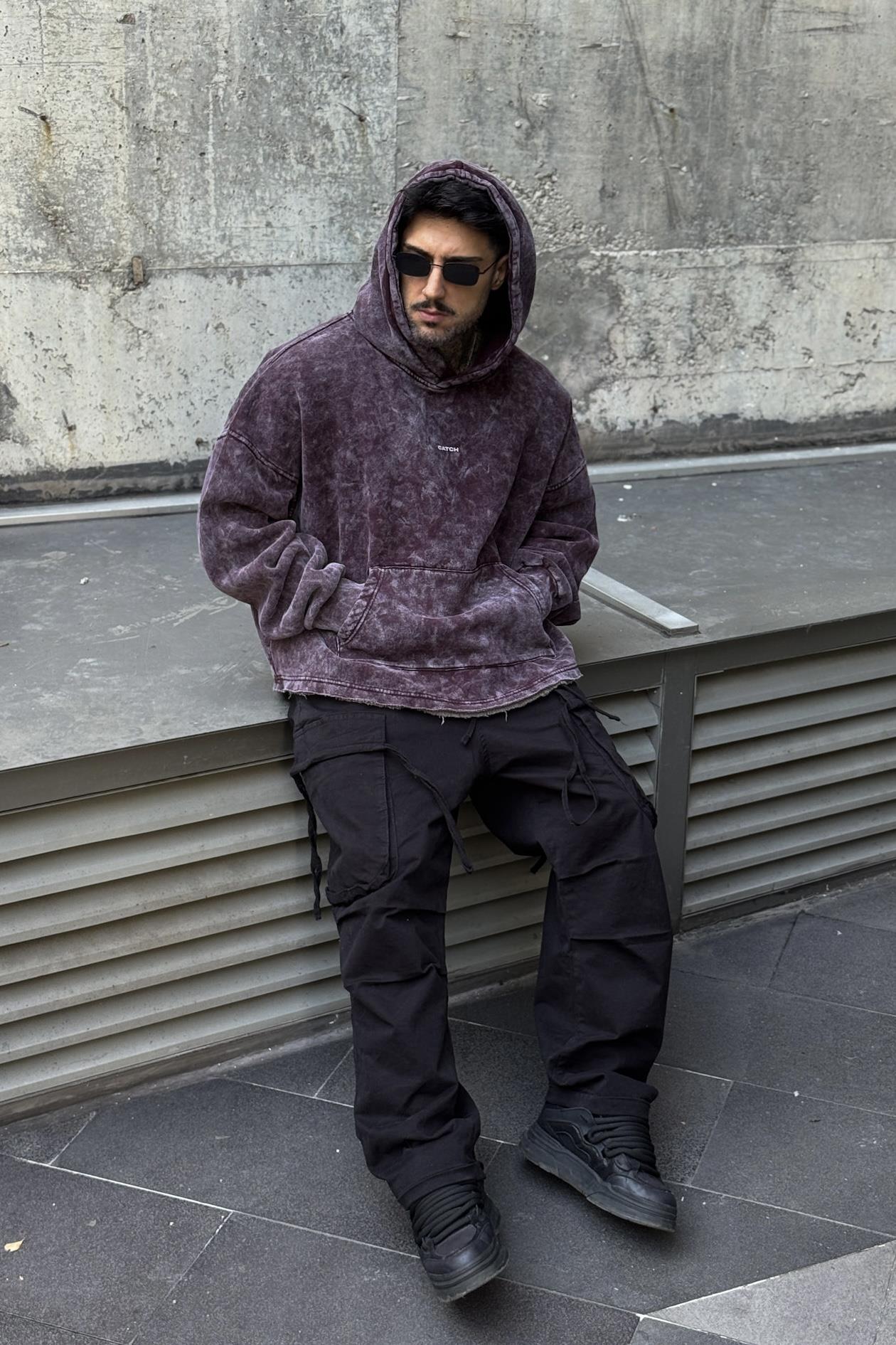 Bordo Washed Oversize Hoodie