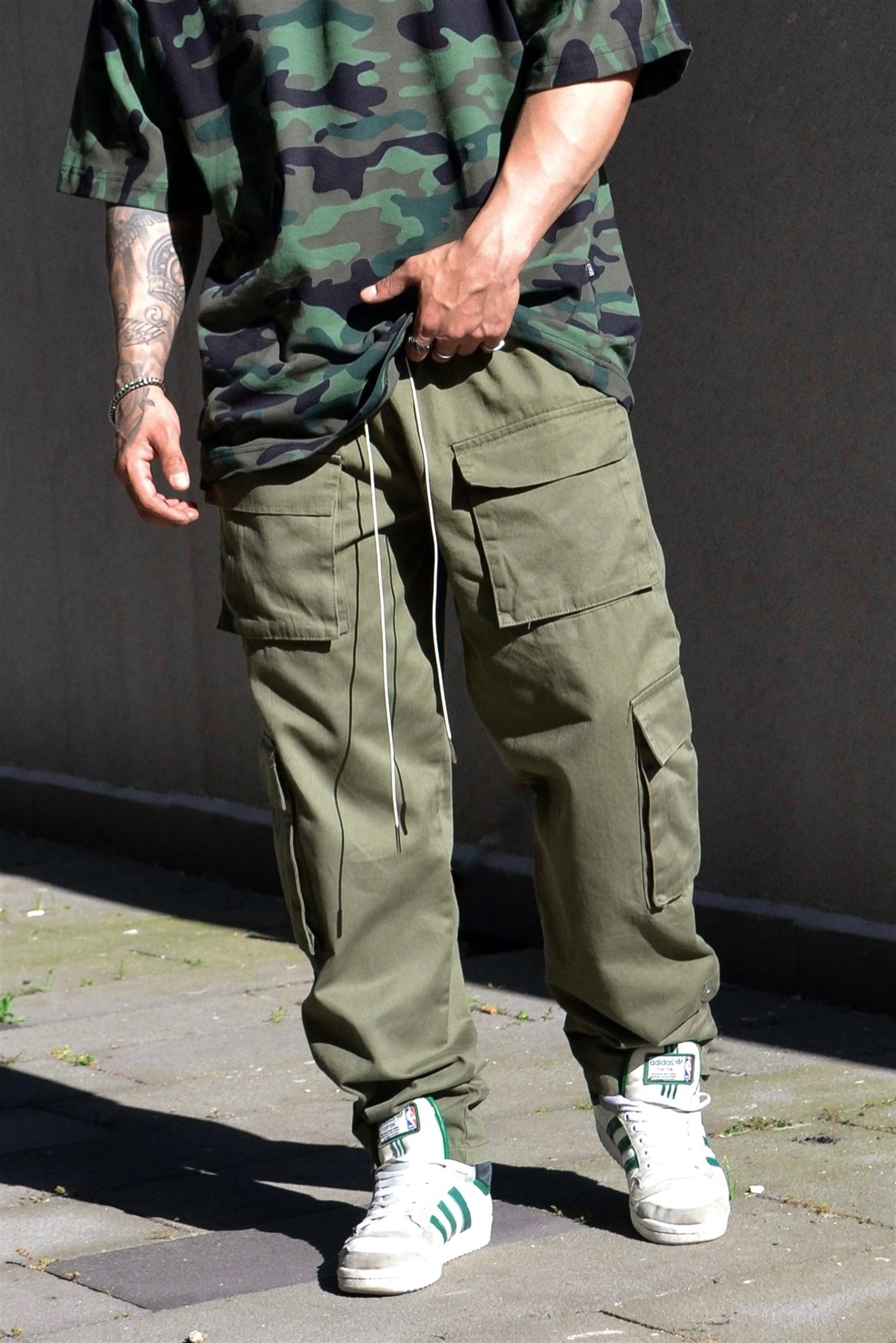 Cargo loose fit haki pantalon