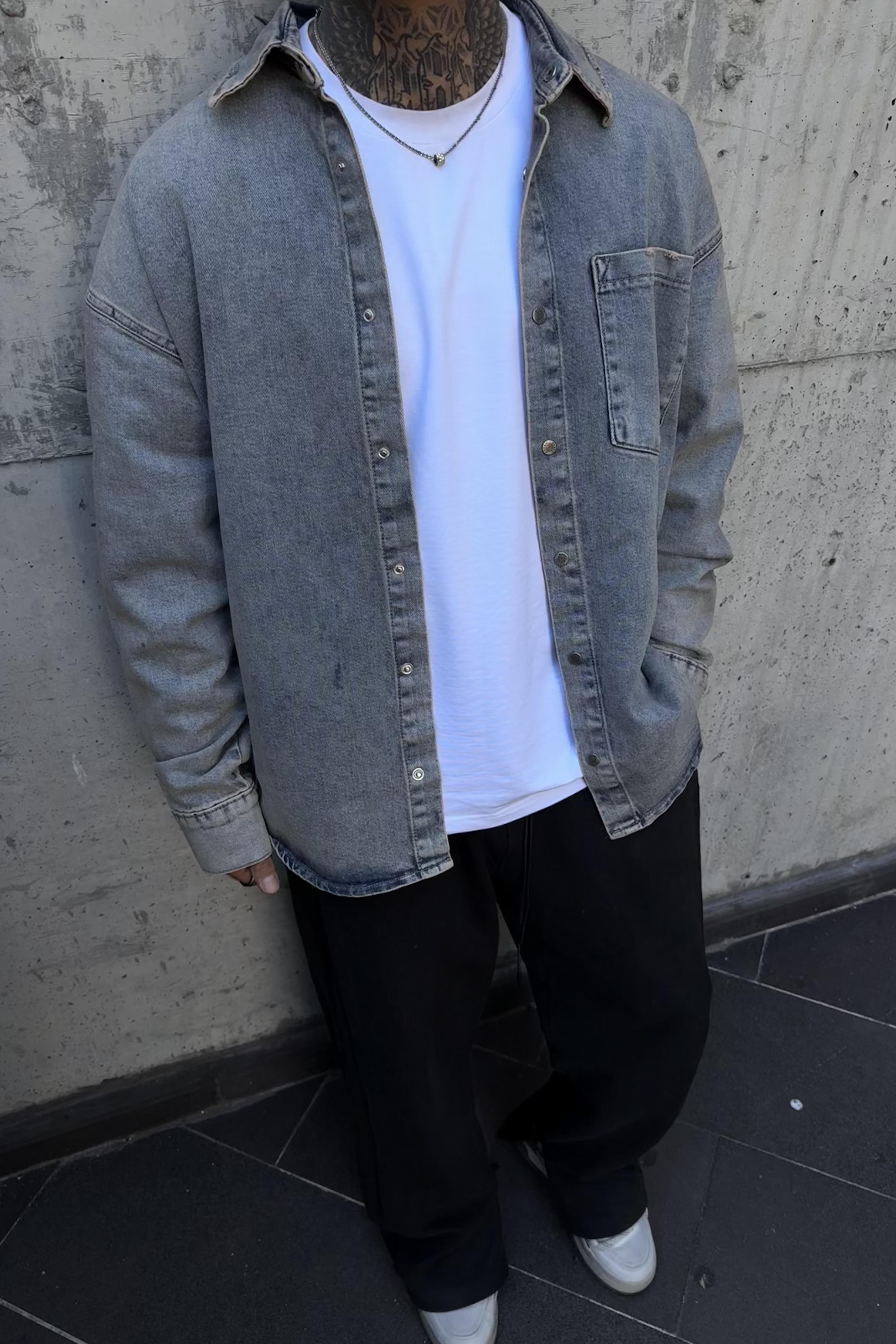 Denim eskitme oversize gömlek
