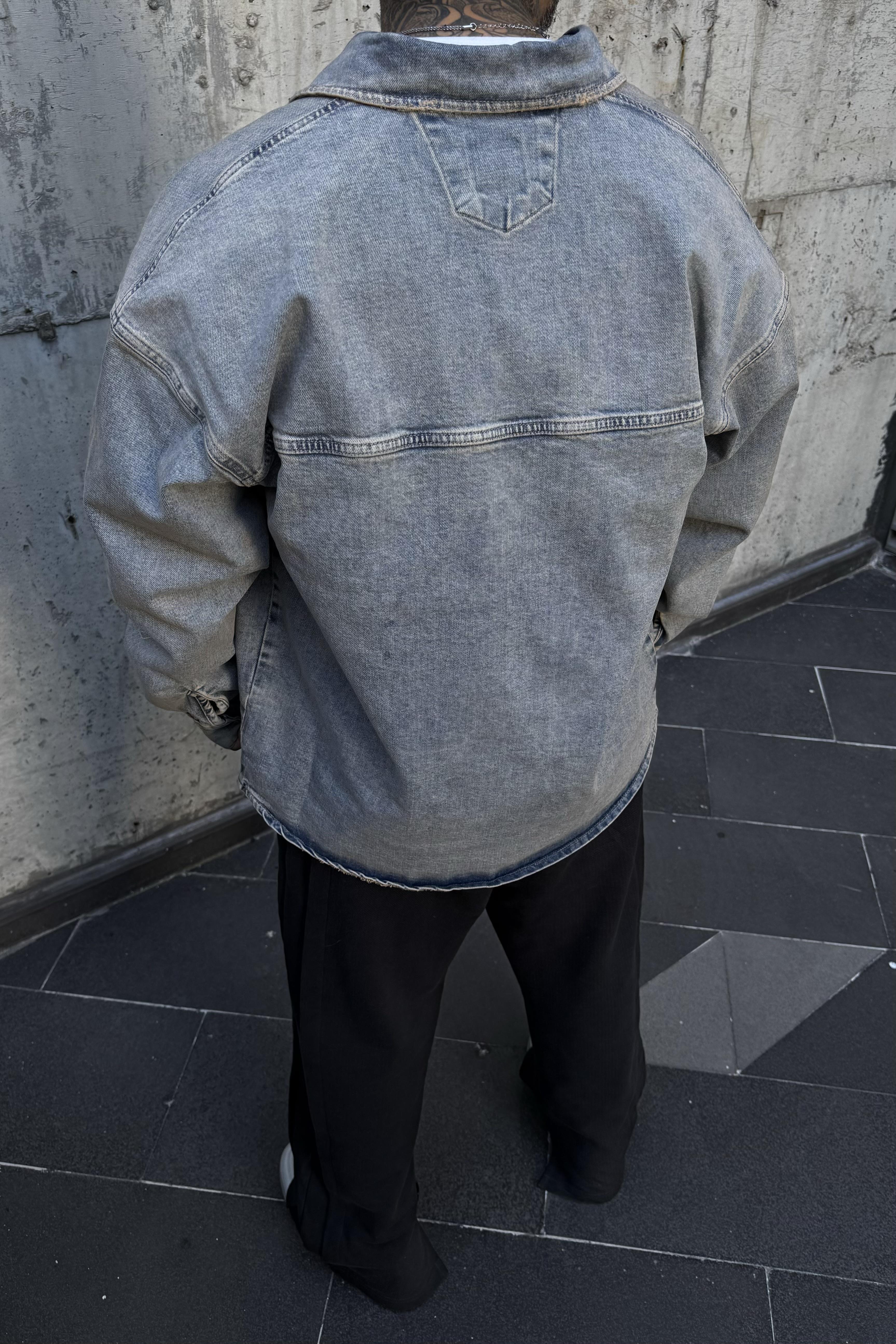 Denim eskitme oversize gömlek