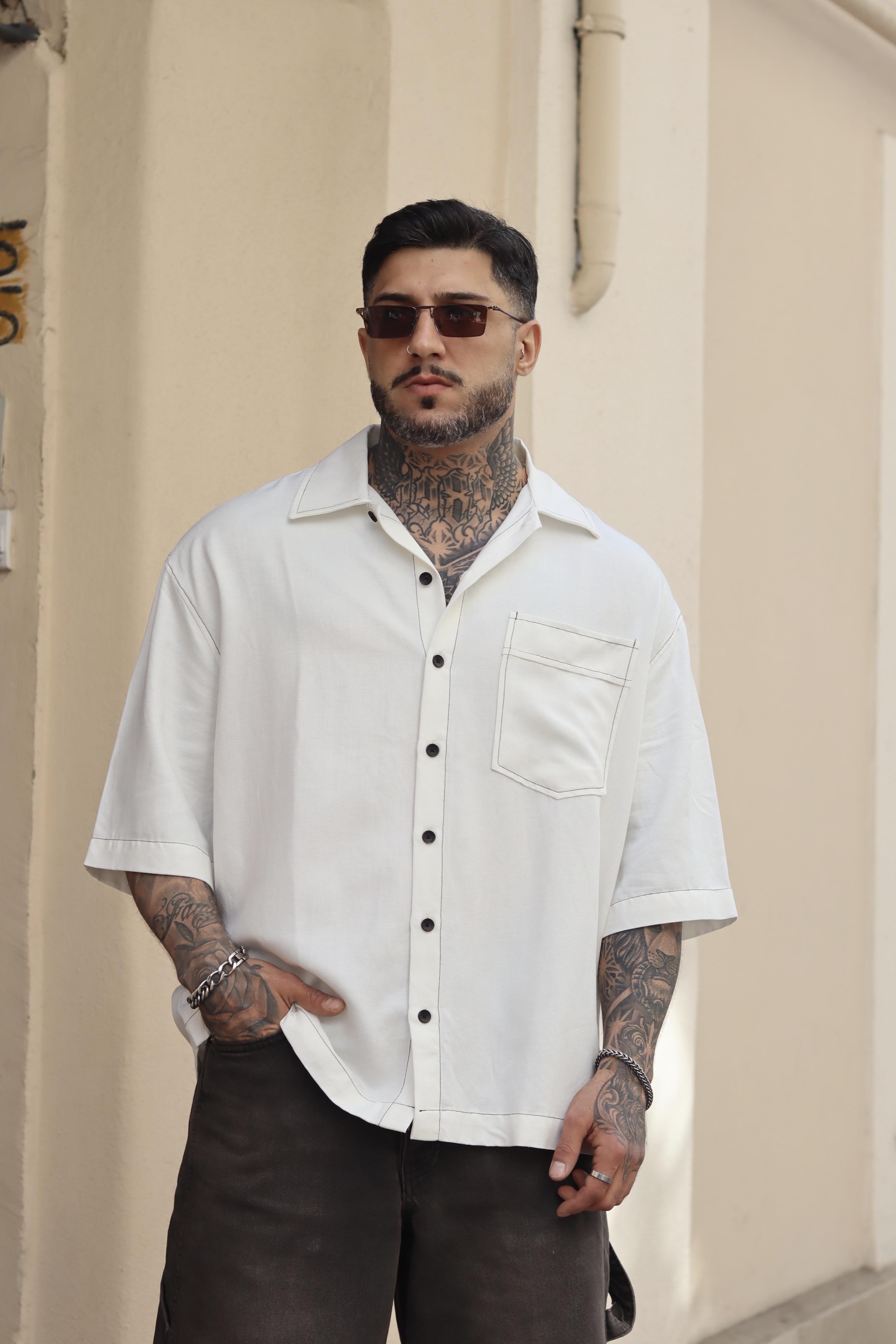 Dikiş detaylı oversize gömlek
