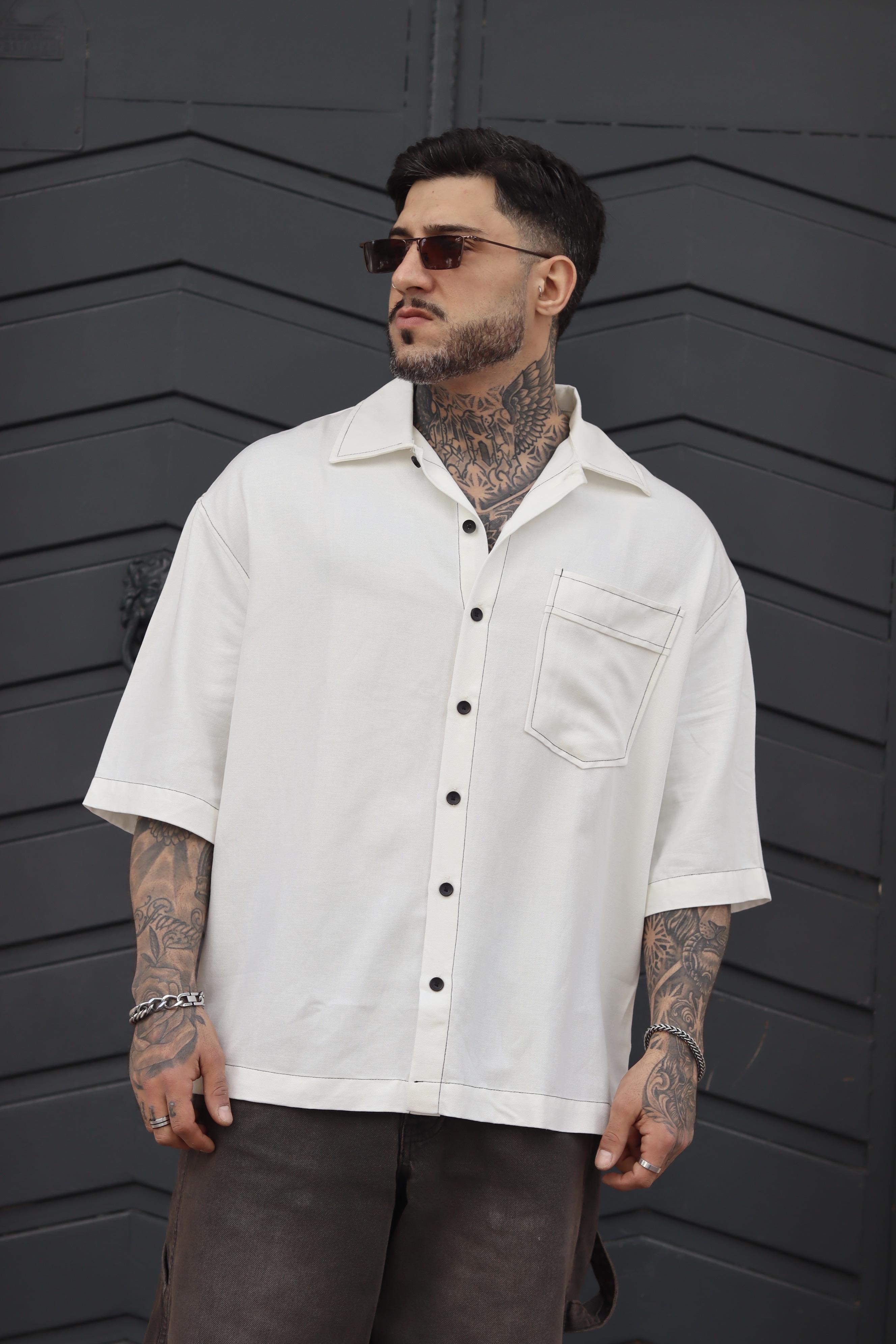 Dikiş detaylı oversize gömlek