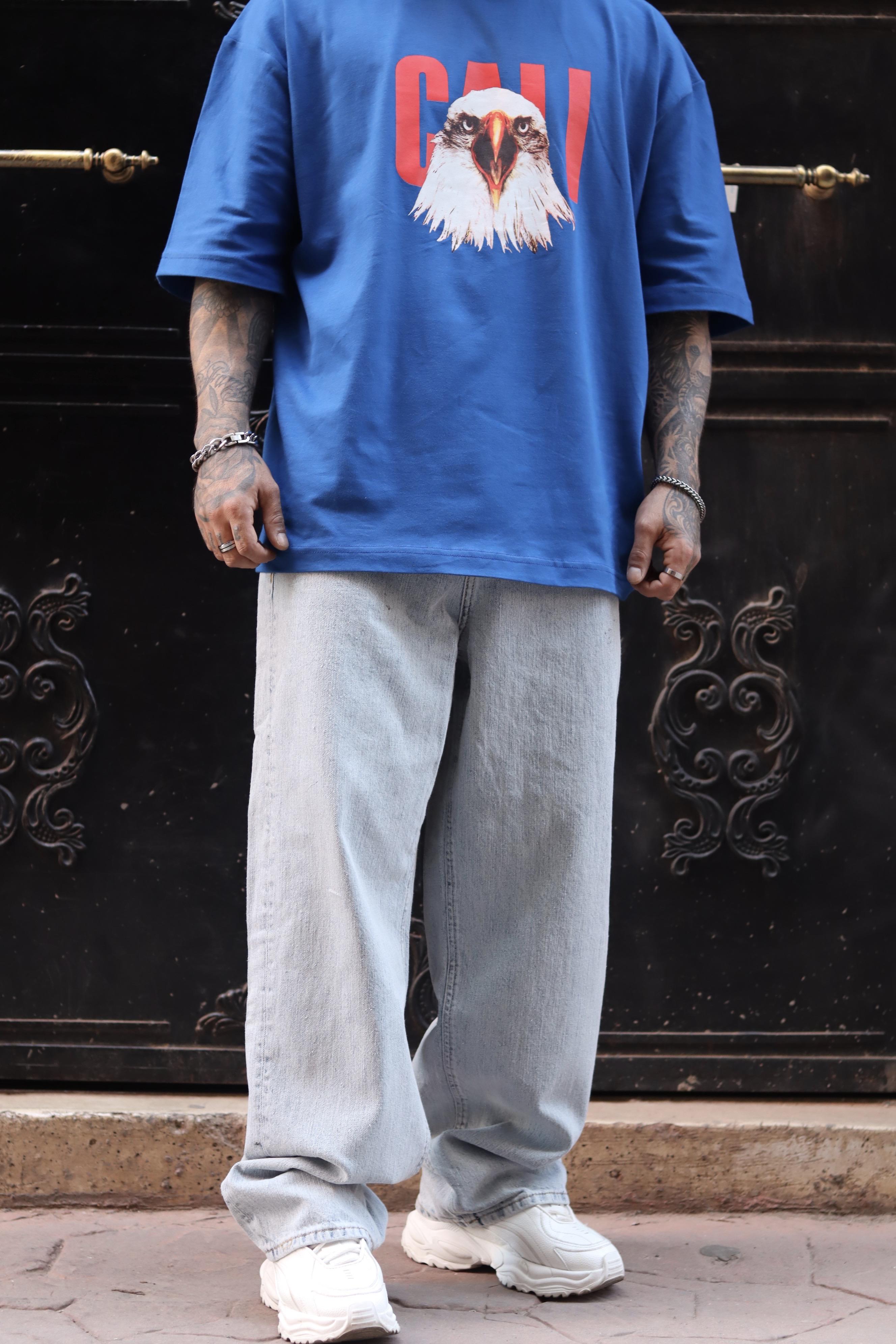 Dokulu Buz Mavi Ekstra Baggy Pantolon
