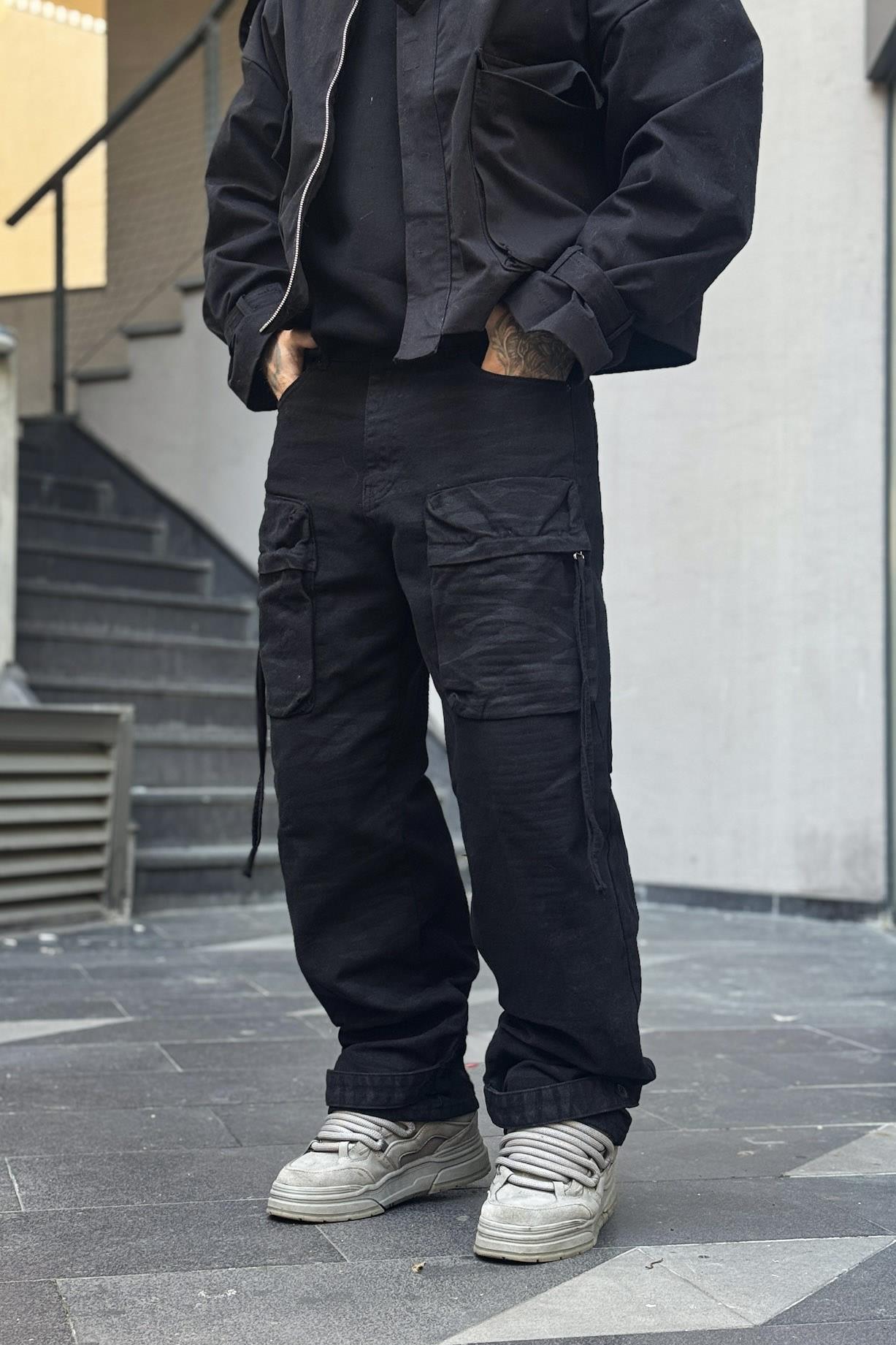 Dustfade Siyah Kargo Pantolon