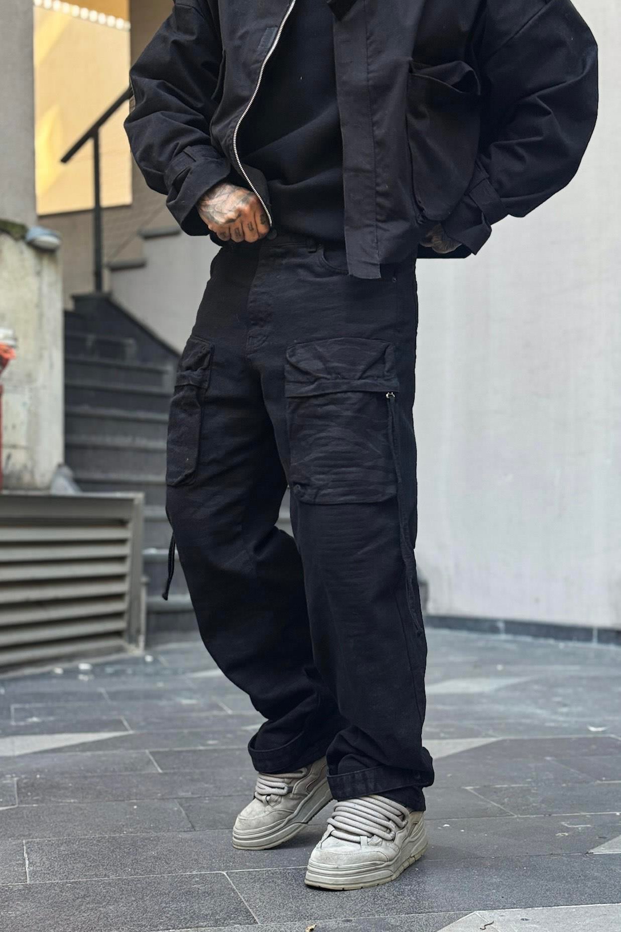 Dustfade Siyah Kargo Pantolon