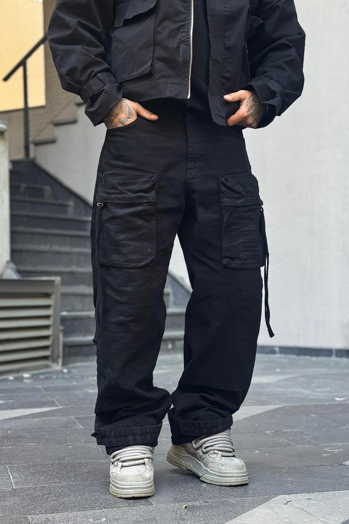 Dustfade Siyah Kargo Pantolon