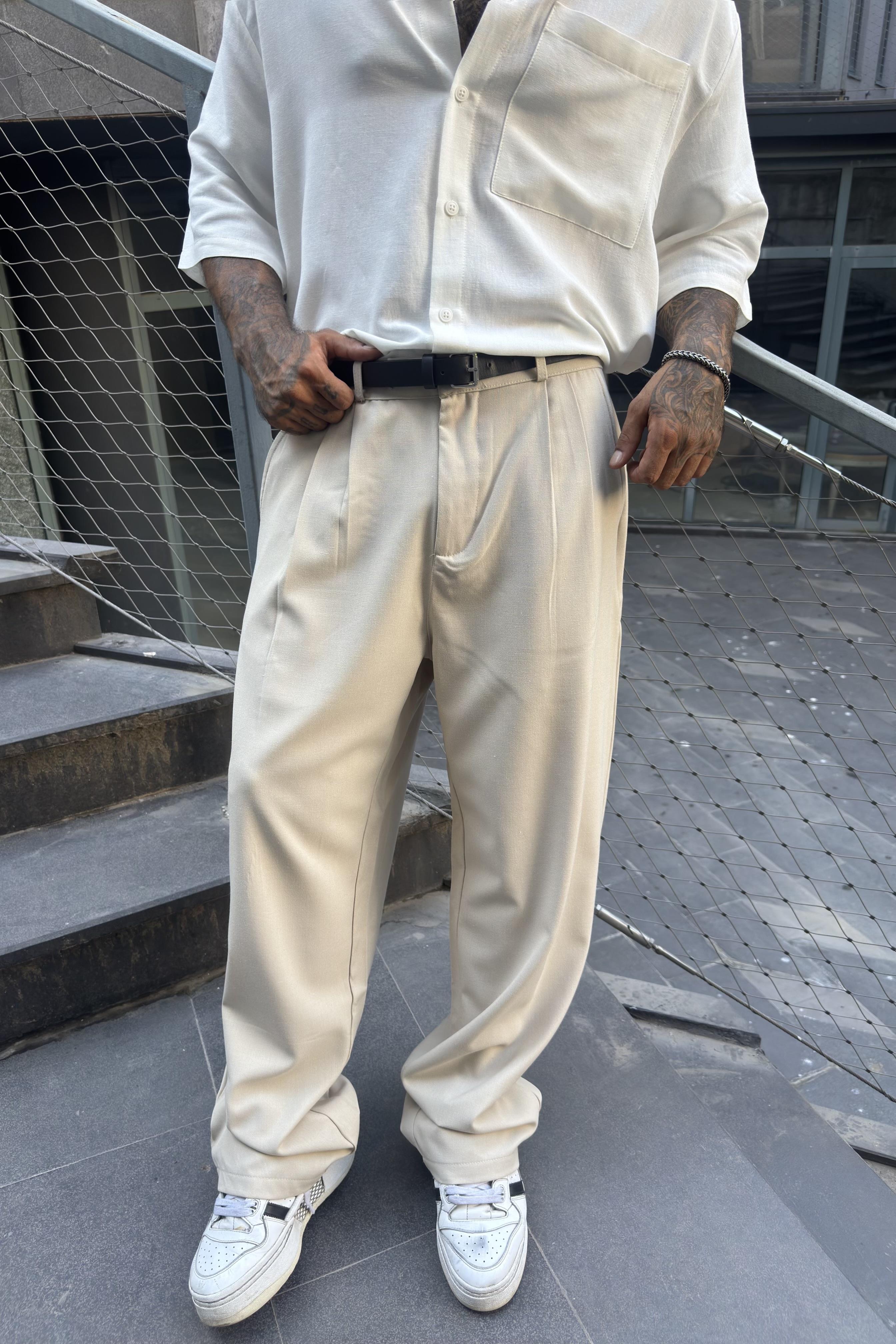 Ekstra Baggy Krem Pantolon