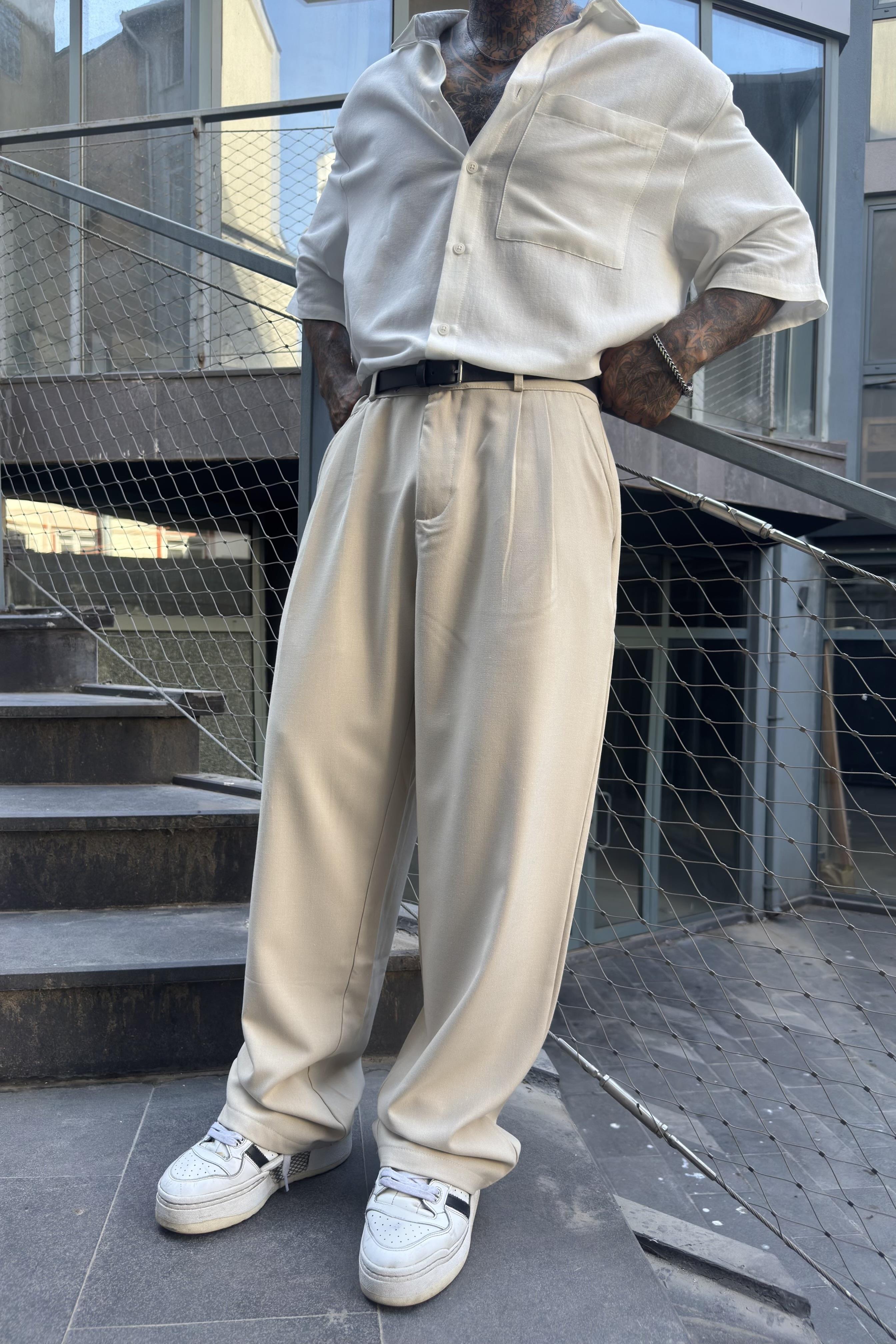 Ekstra Baggy Krem Pantolon