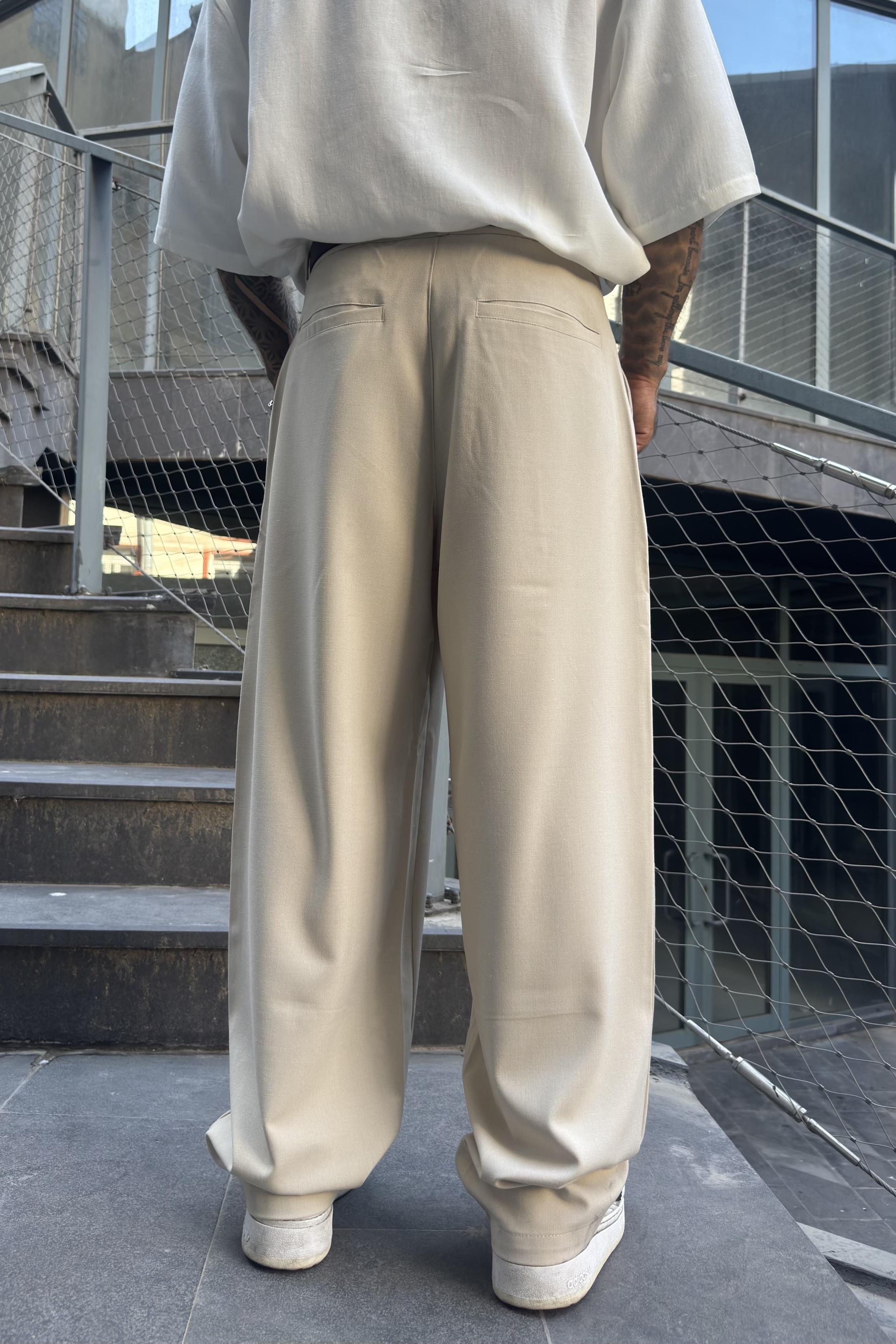 Ekstra Baggy Krem Pantolon