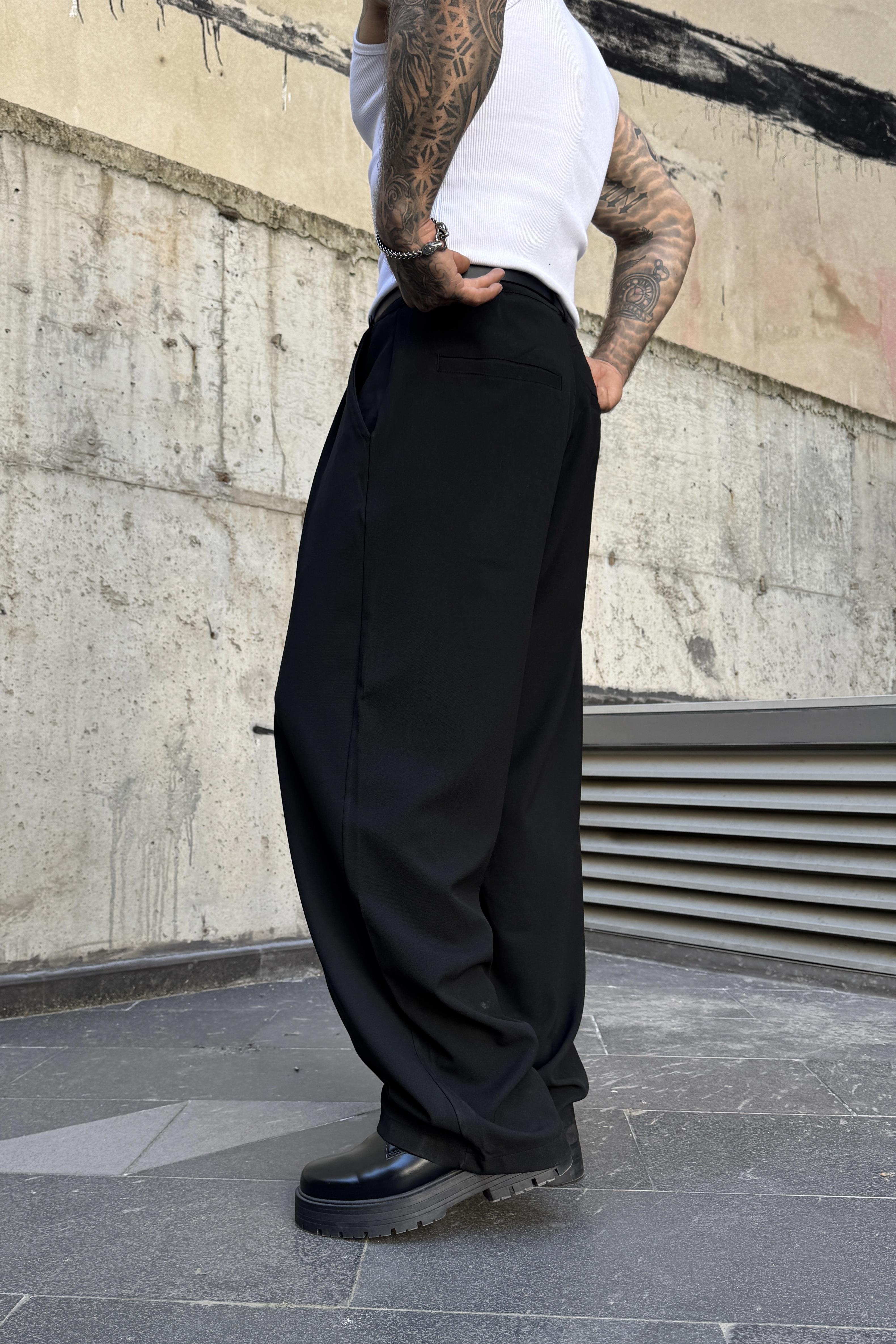 Ekstra Baggy Siyah Kumaş Pantolon