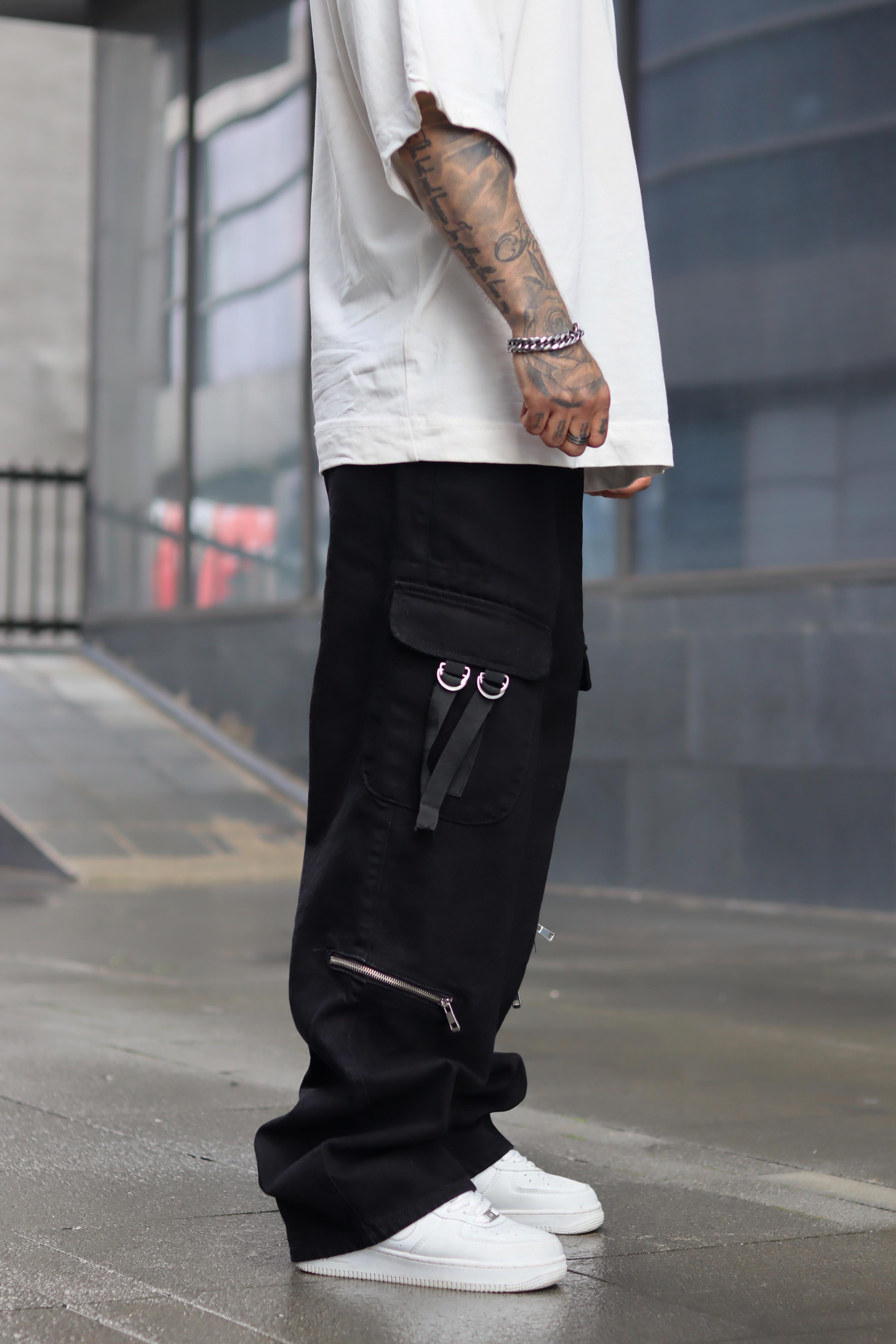 Fermuar detaylı baggy pantolon