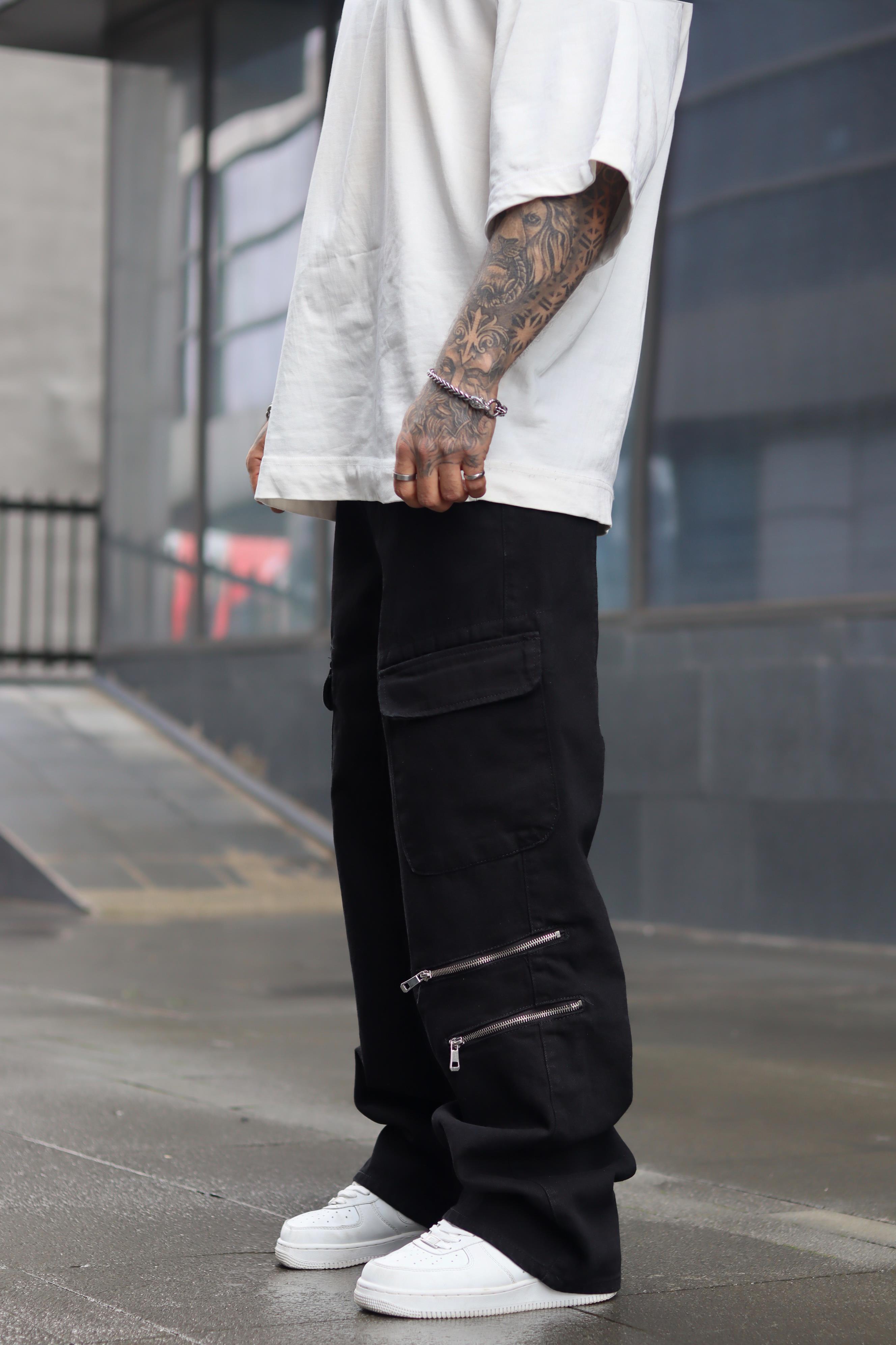 Fermuar detaylı baggy pantolon