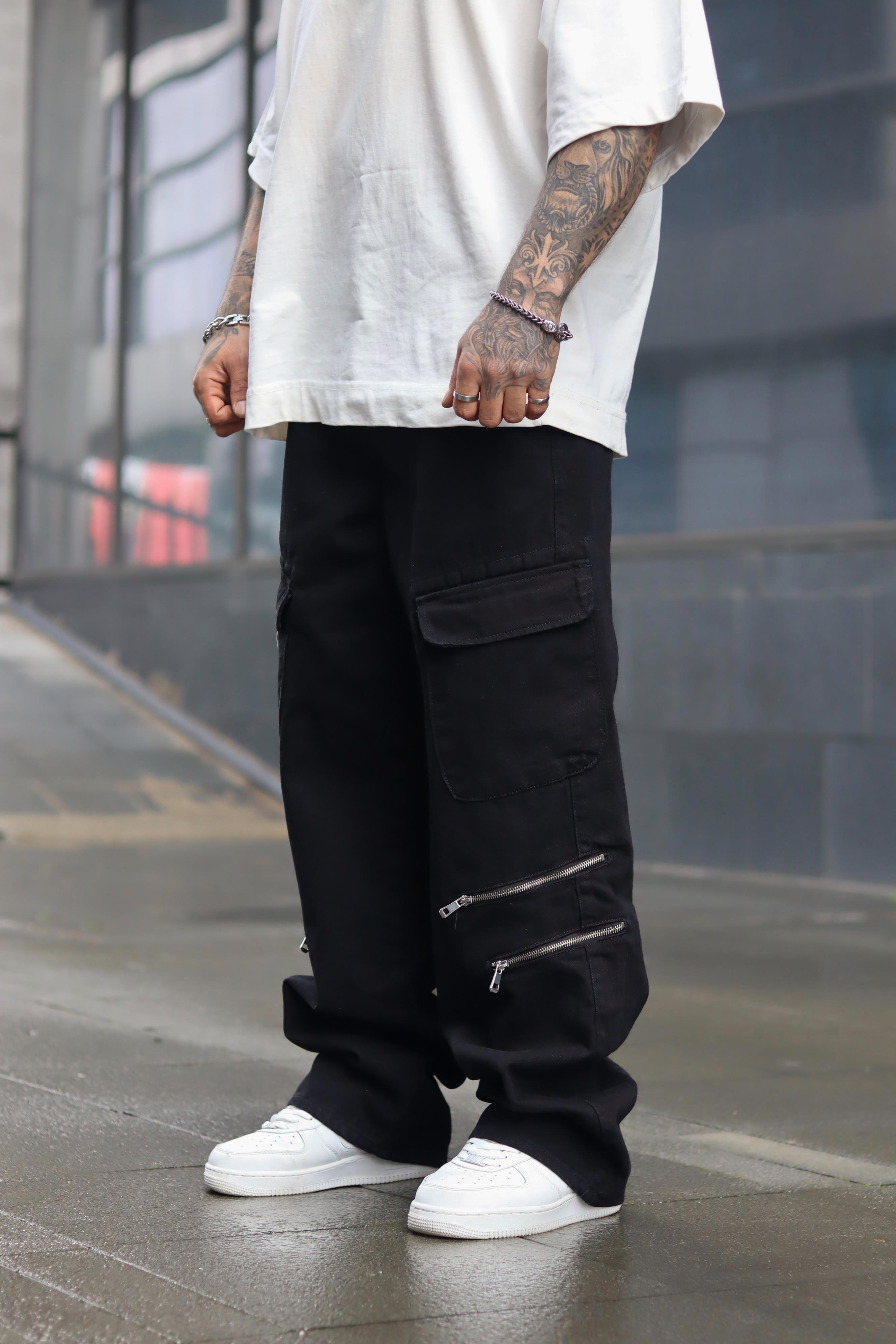 Fermuar detaylı baggy pantolon