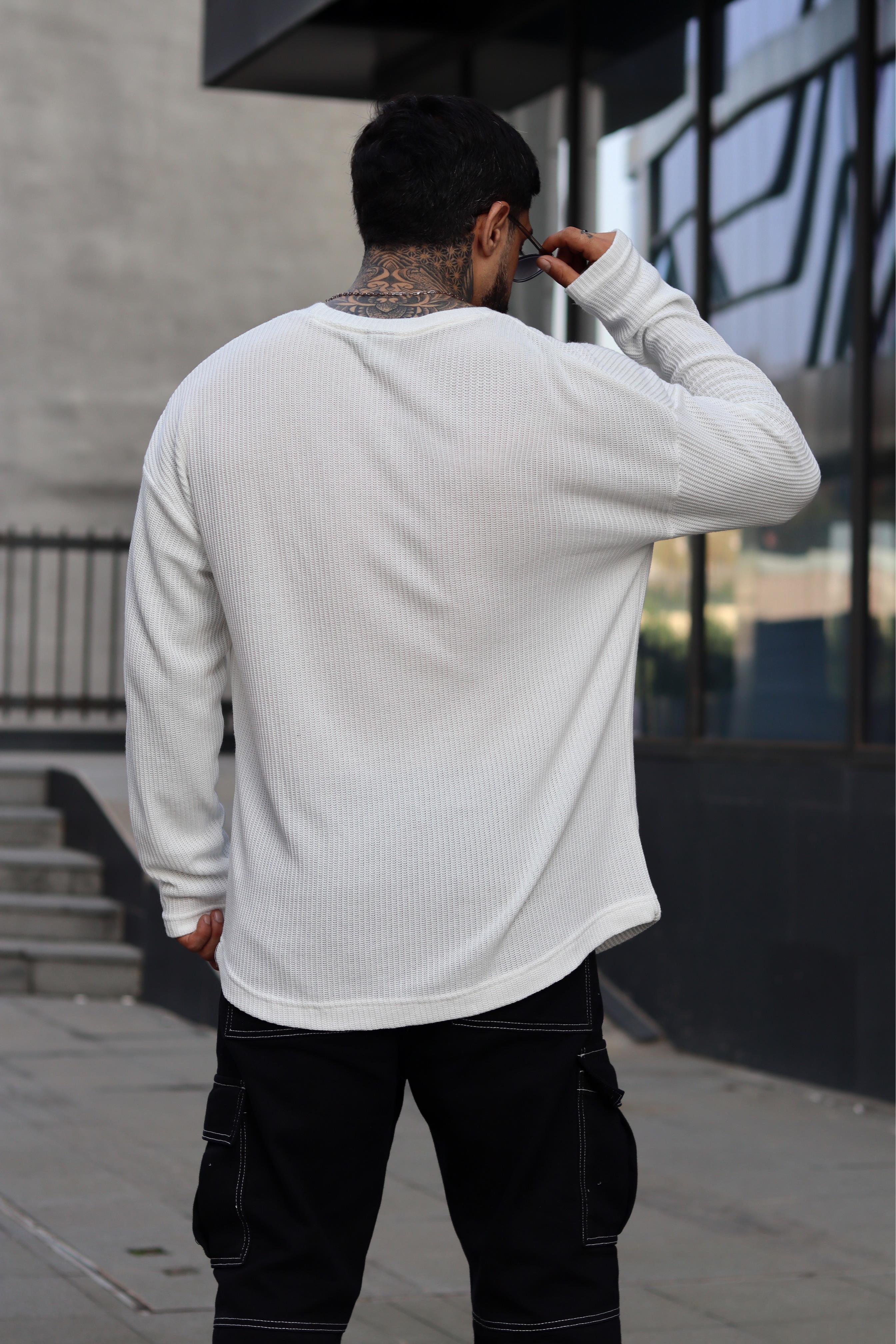 Fitilli beyaz sweatshirt
