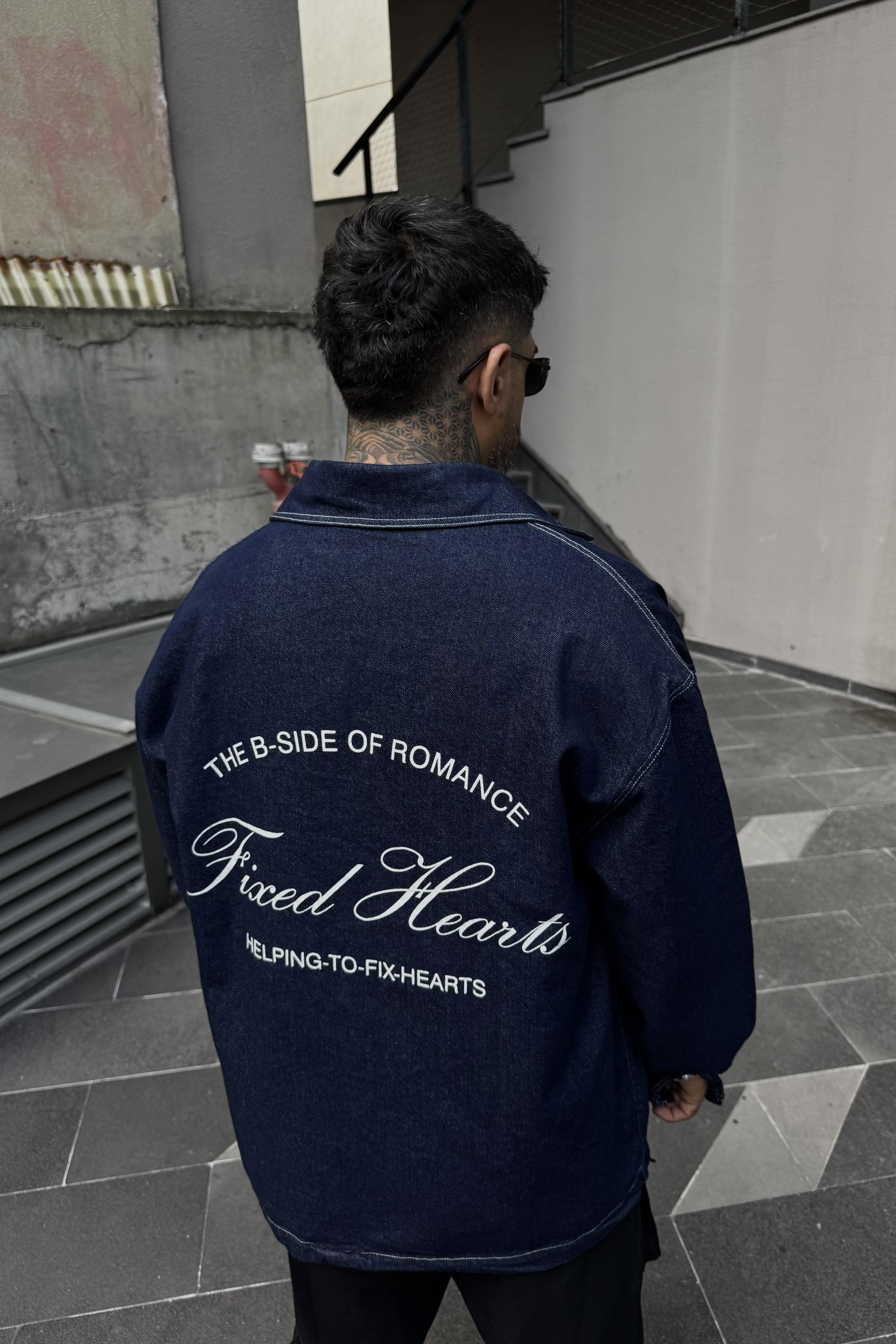 Fix heart oversize mavi denim gömlek