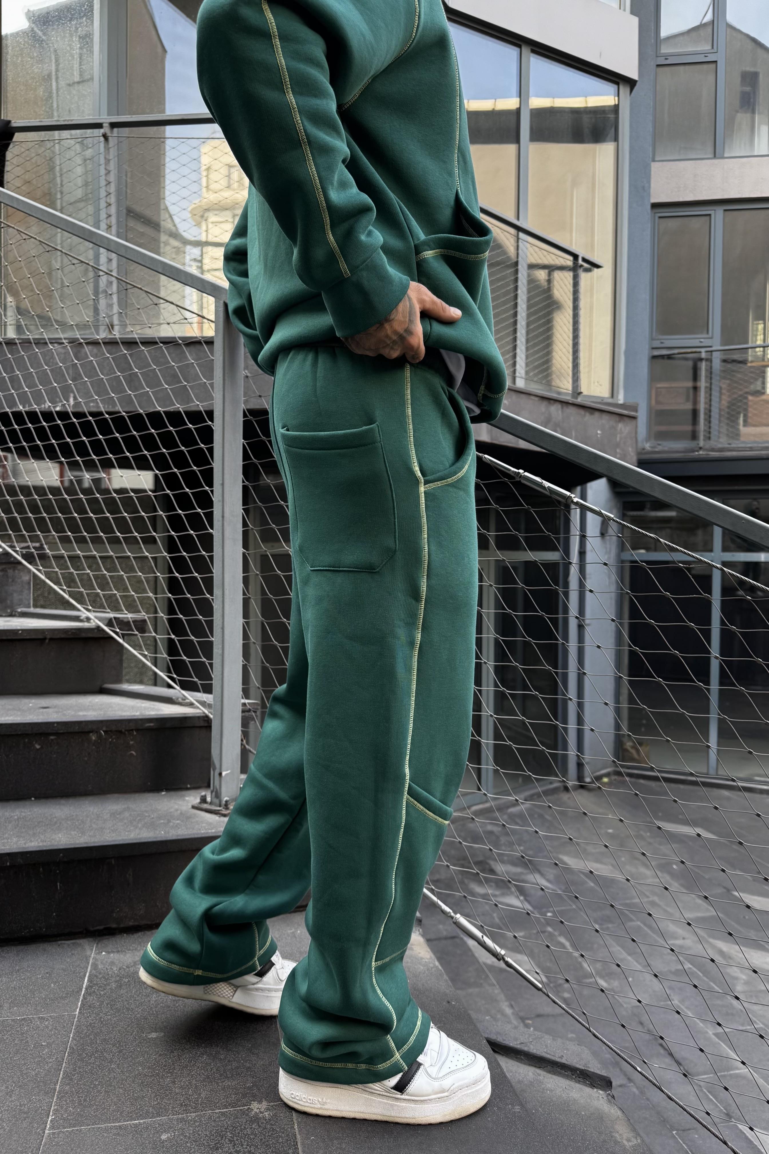 Green oversize şerit nakışlı takım