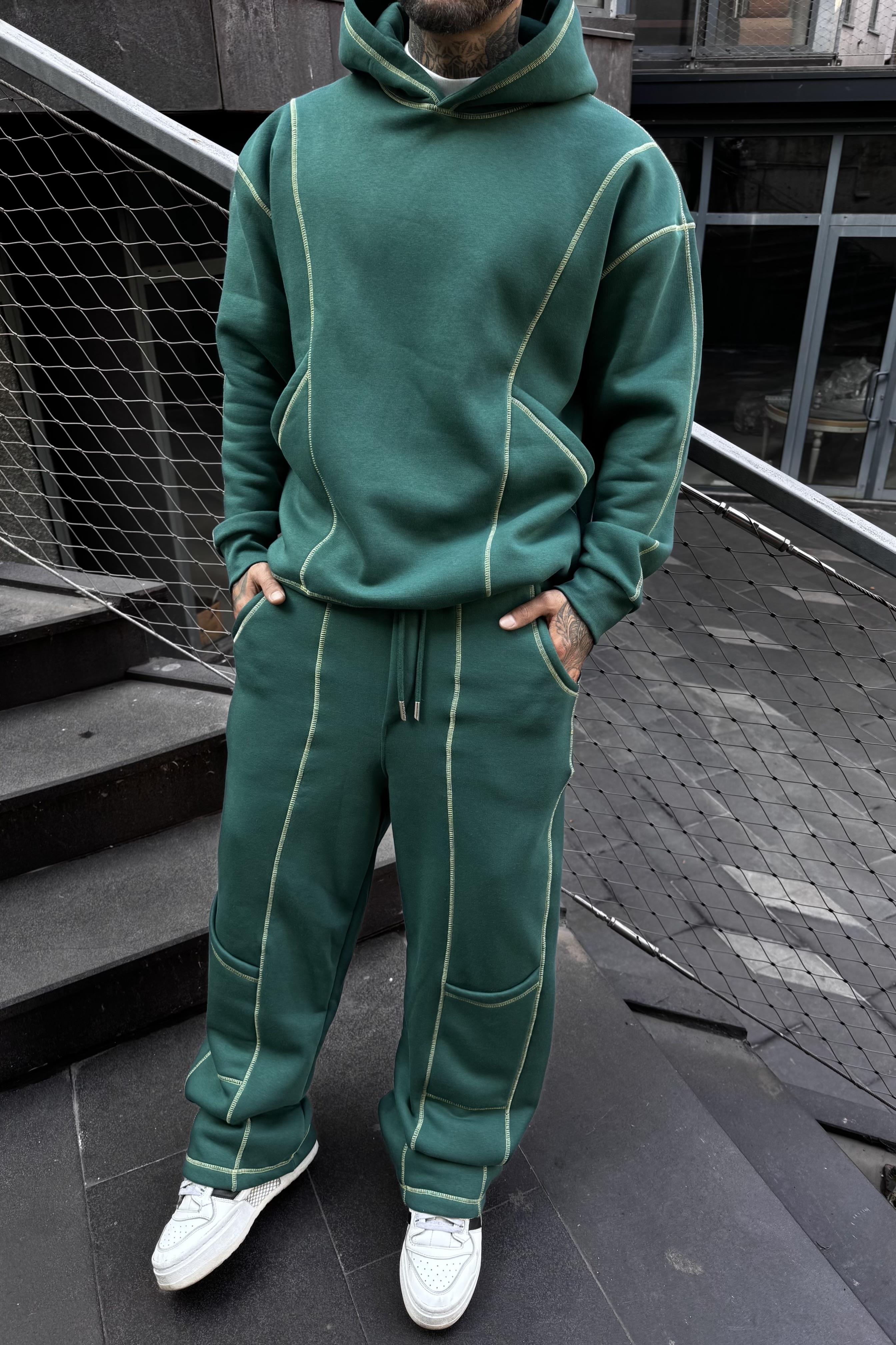 Green oversize şerit nakışlı takım